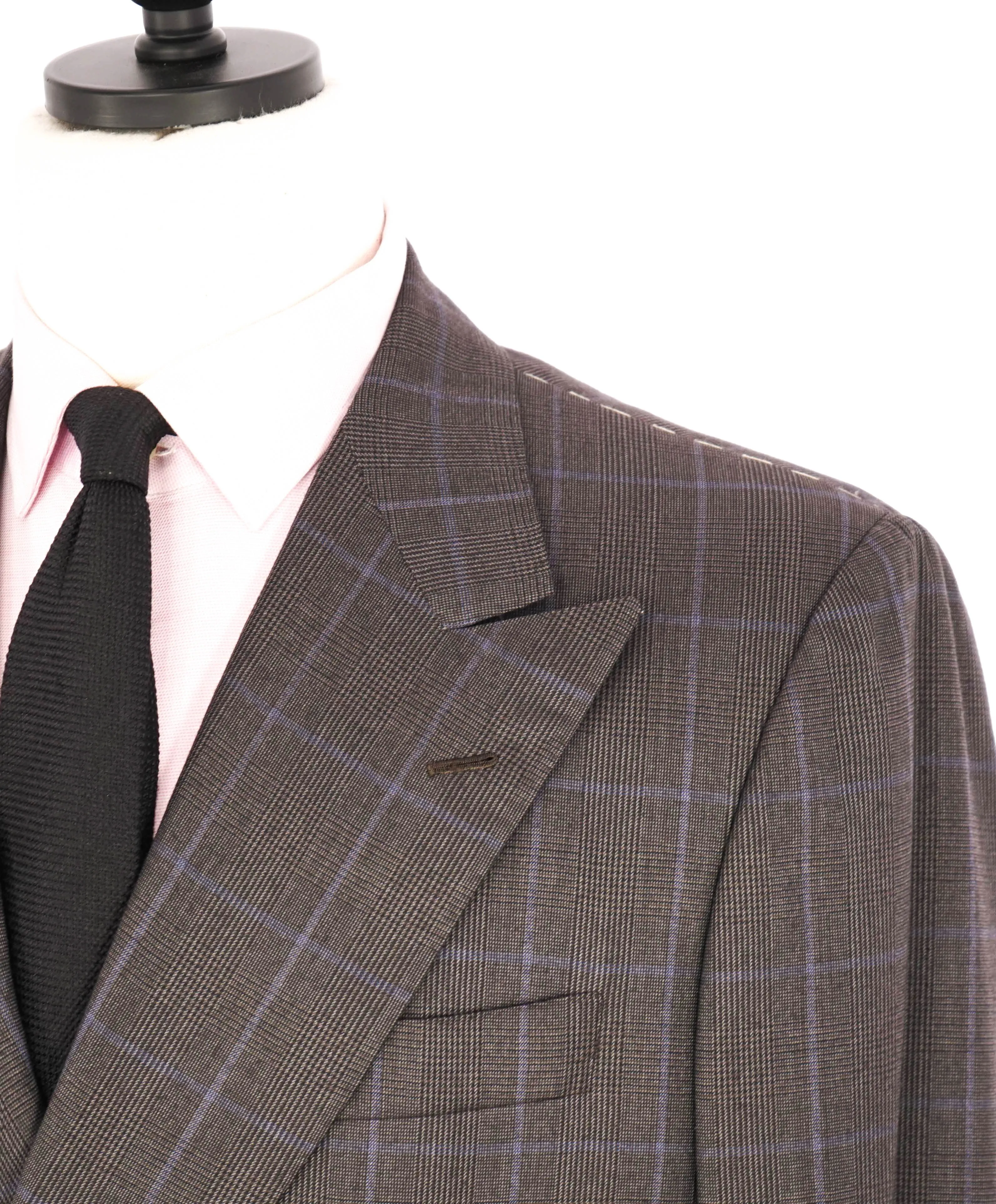 $10,000 KITON - "13,2 MICRON" Brown/Blue Glen Check Double Breasted Suit - 40S