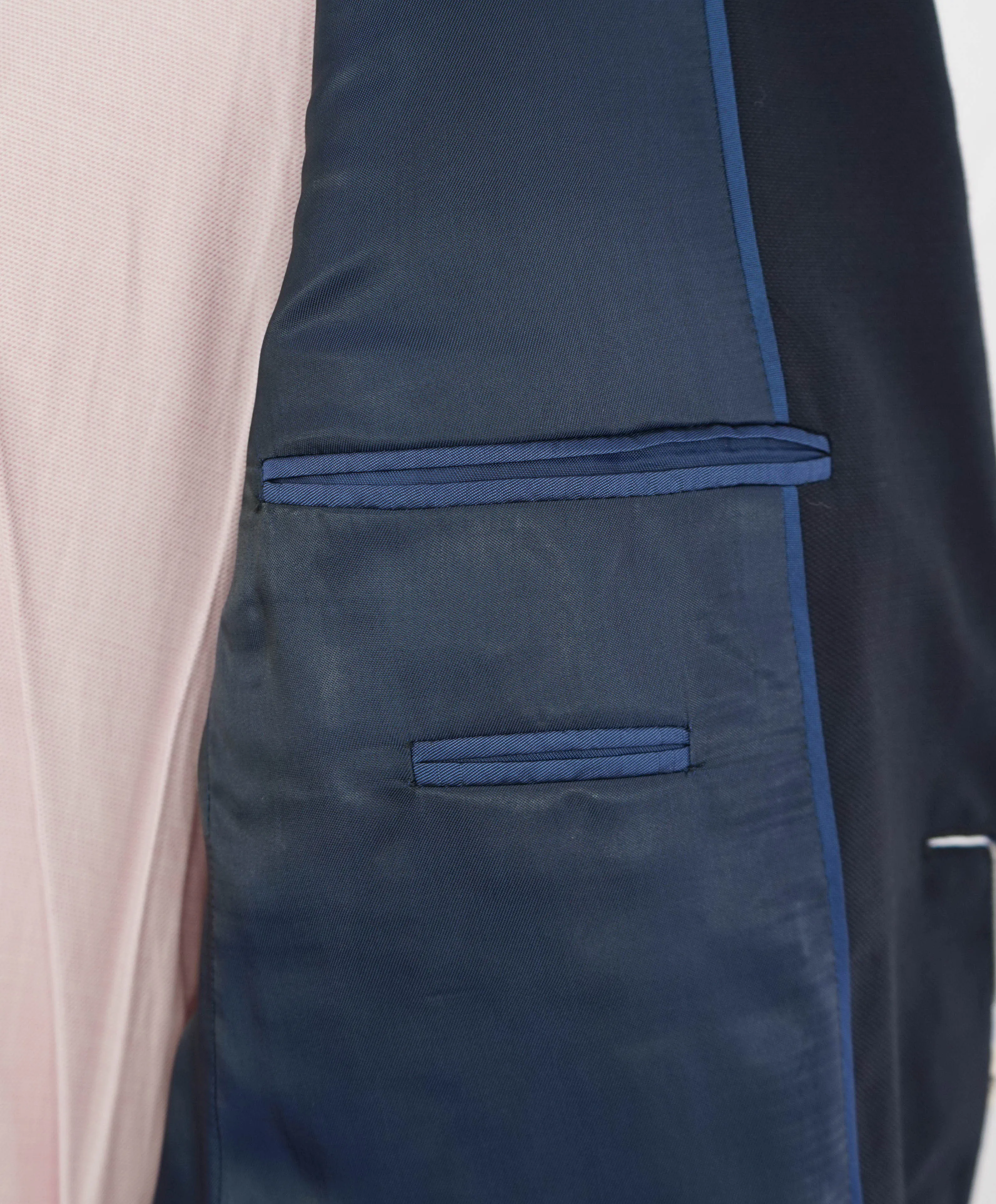 $1,495 ARMANI COLLEZIONI - "G Line"Navy Blue Textured Royal Weave Blazer- 40S