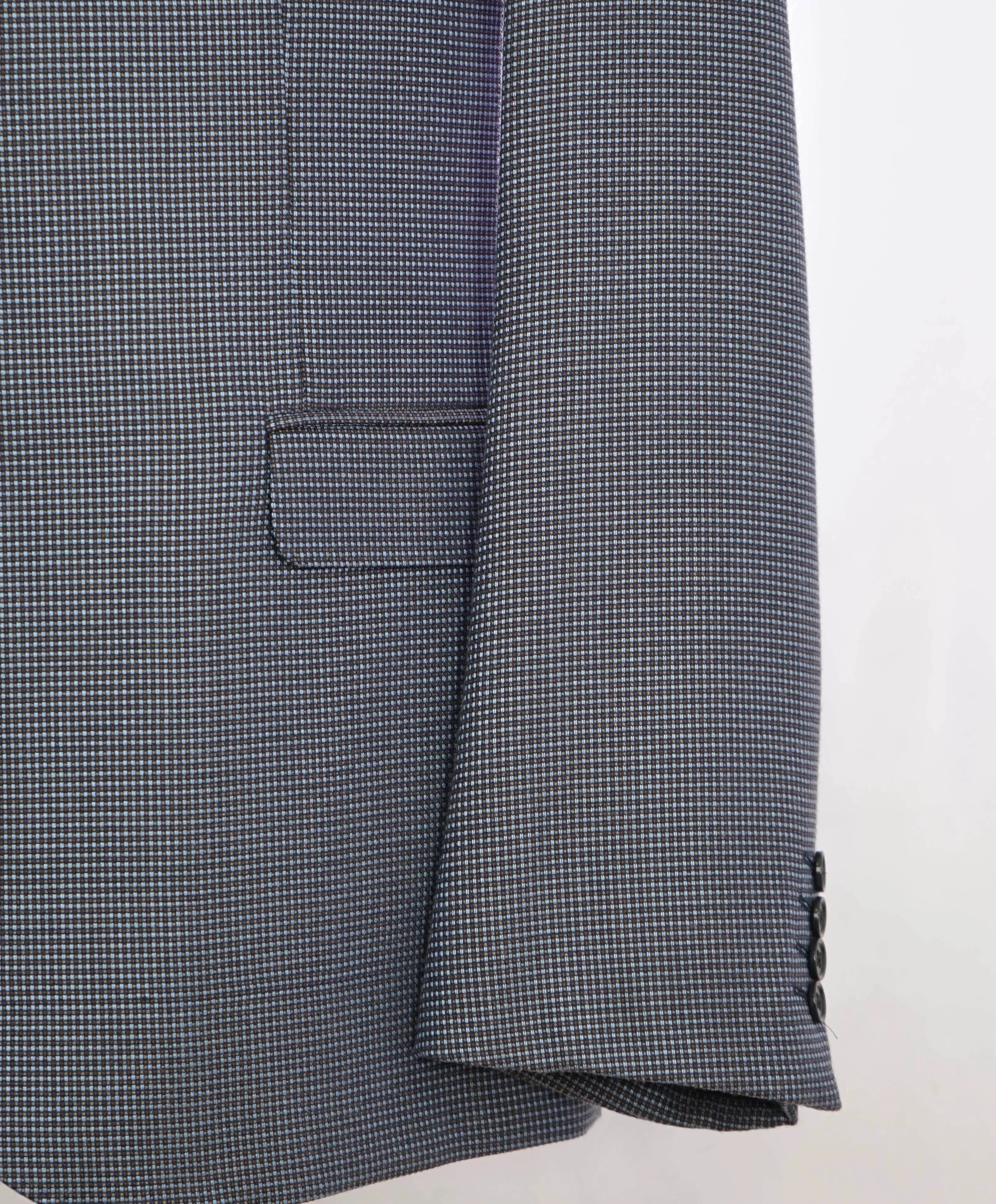 $1,495 ARMANI COLLEZIONI - "M Line" Blue Micro Check Jacket Blazer - 44R