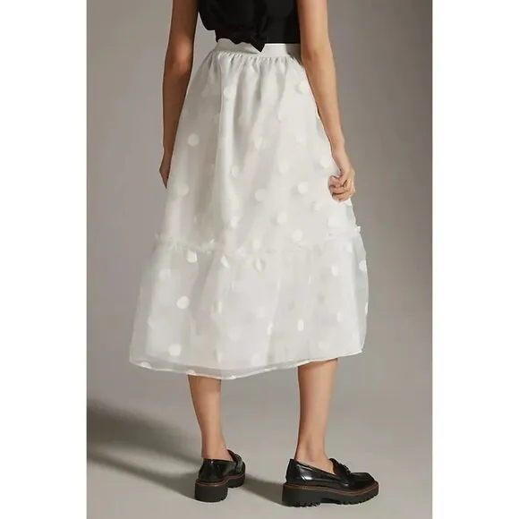 17. Anthropologie Eva Franco Tulle Midi Skirt White Organza