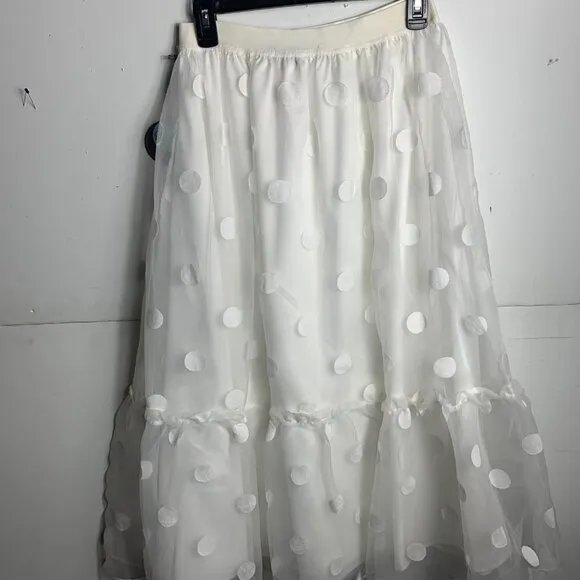 17. Anthropologie Eva Franco Tulle Midi Skirt White Organza