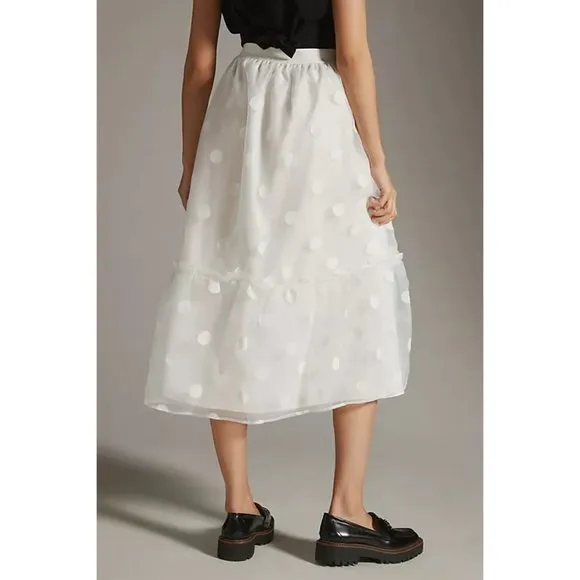 17. Anthropologie Eva Franco Tulle Midi Skirt White Organza