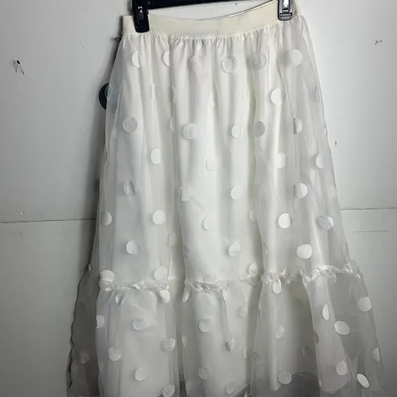 17. Anthropologie Eva Franco Tulle Midi Skirt White Organza