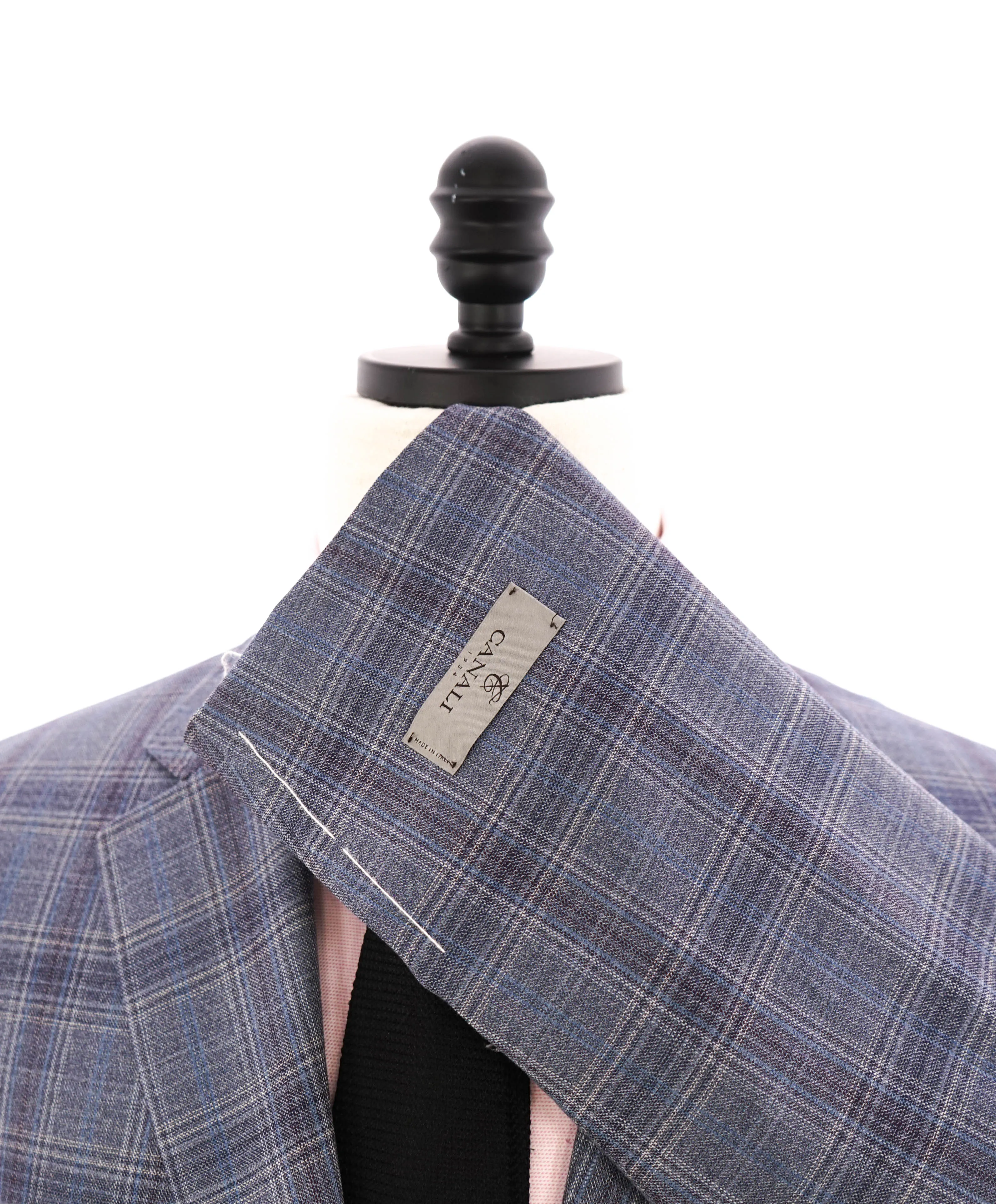 $1,895 CANALI - "KEI" Medium Blue Check Summer Wool Blazer - 44S