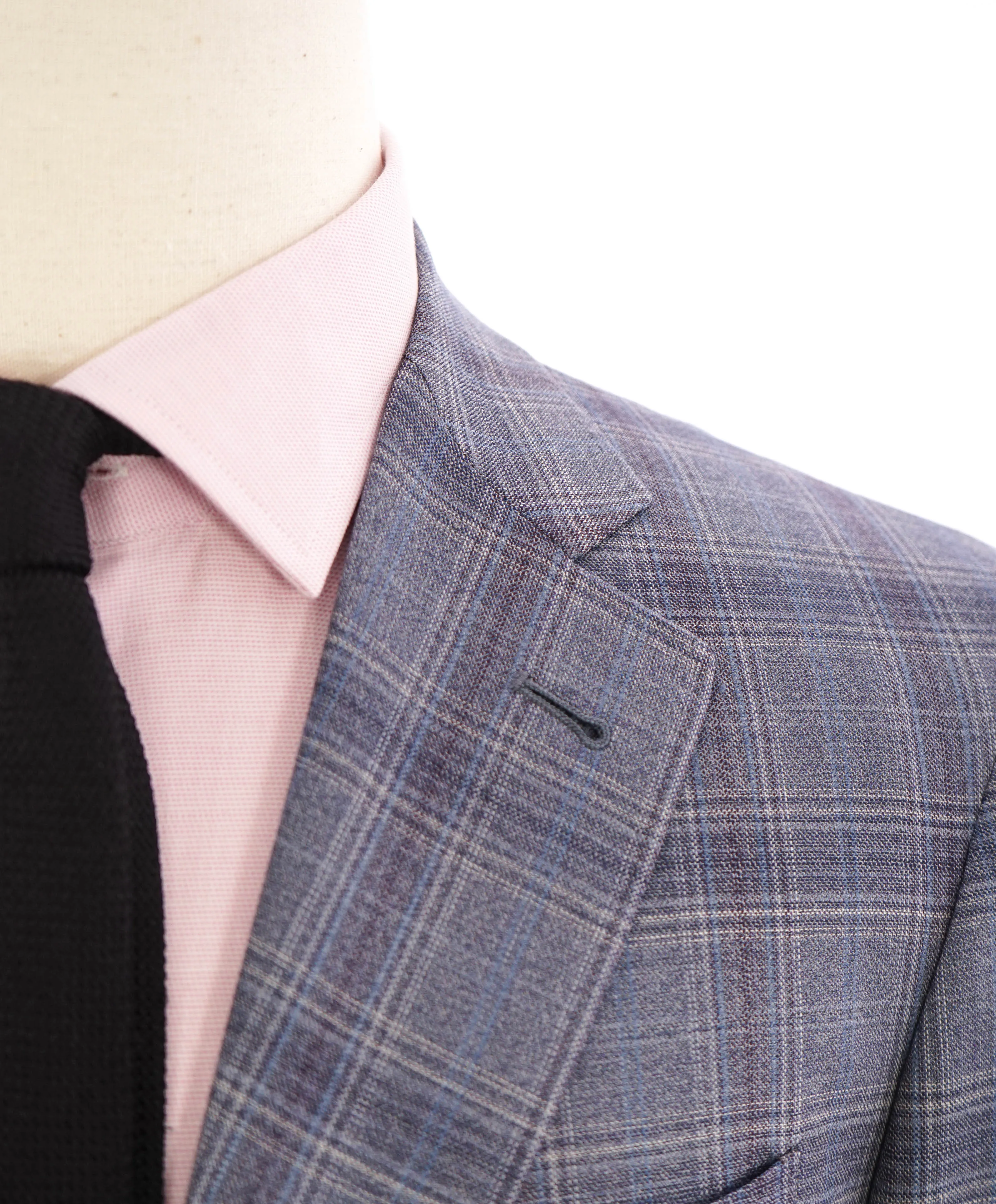 $1,895 CANALI - "KEI" Medium Blue Check Summer Wool Blazer - 44S