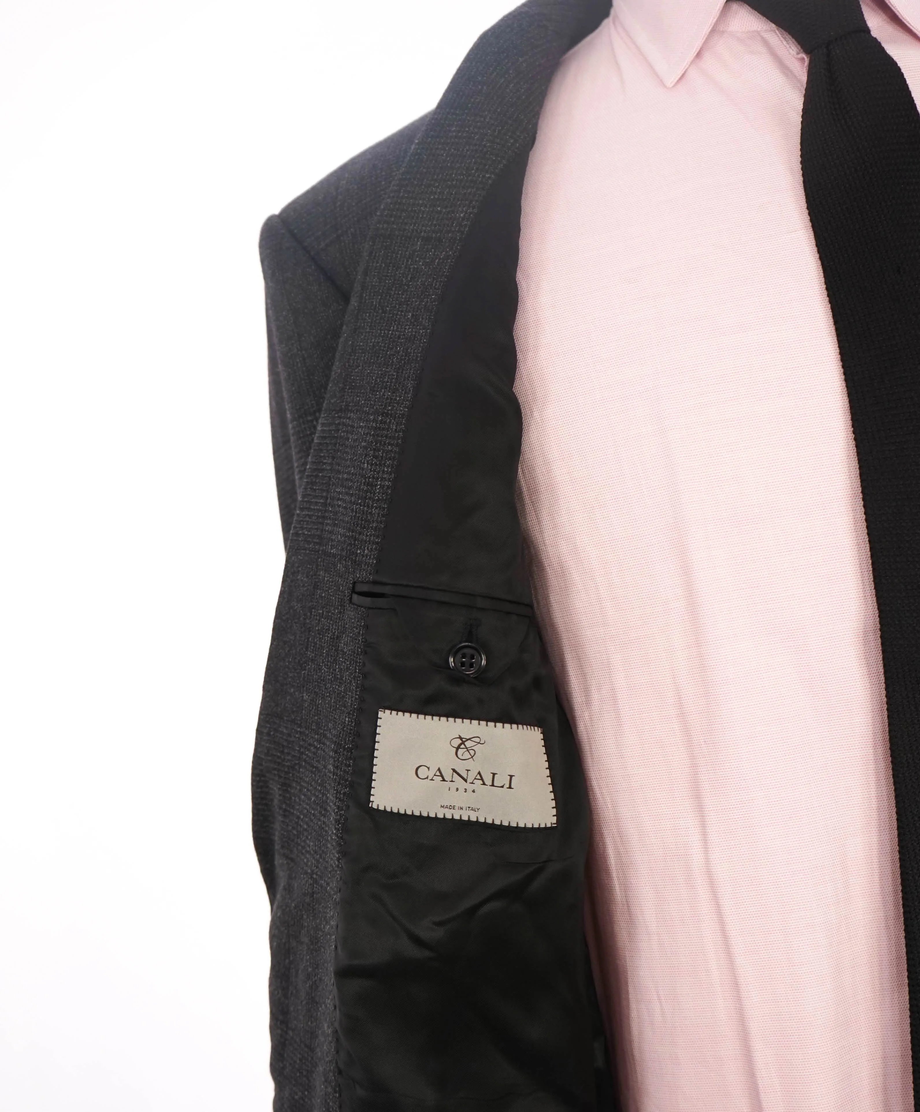 $2,000 CANALI - Charcoal Prince of Wales Check Notch Lapel Suit - 46R