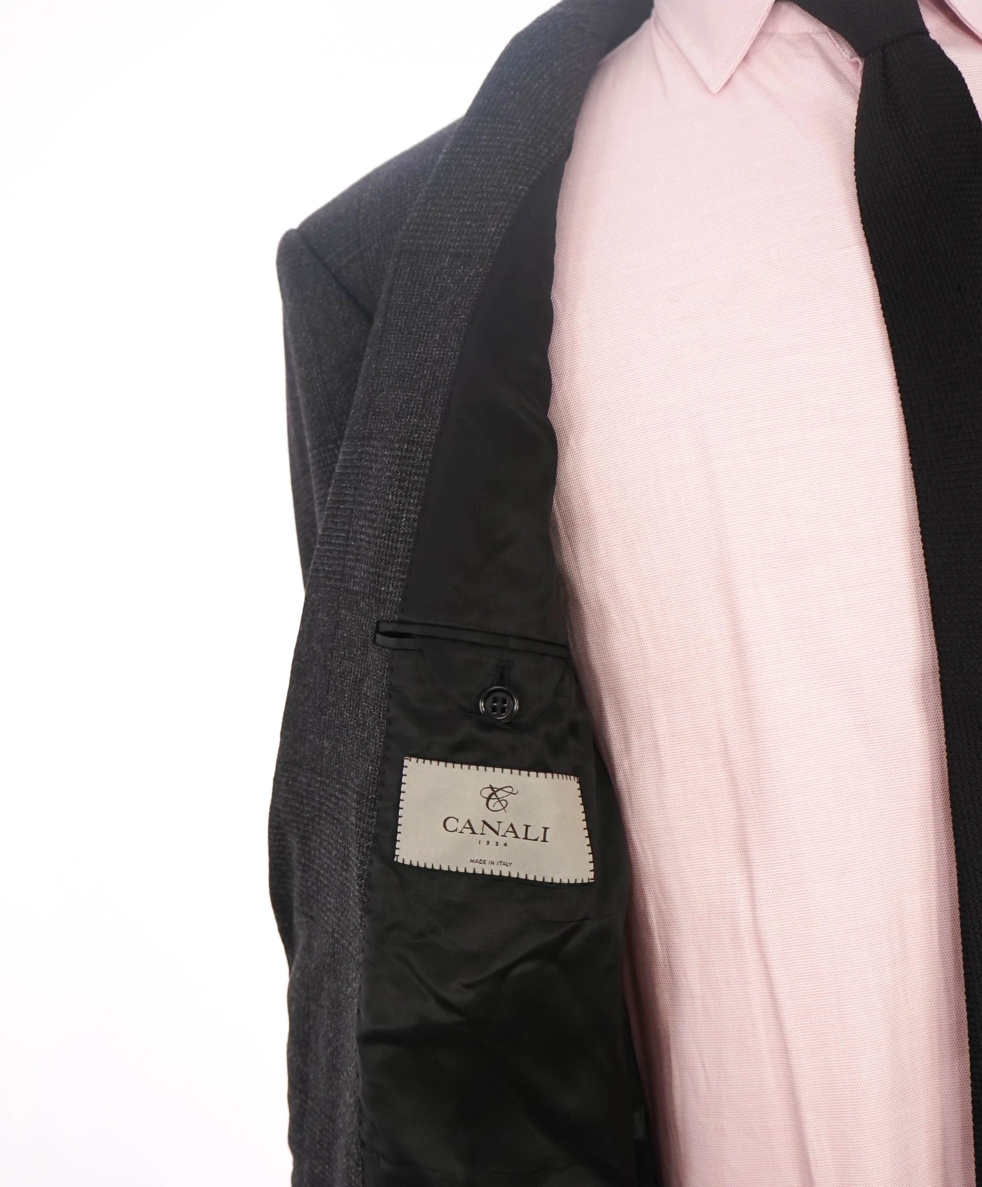 $2,000 CANALI - Charcoal Prince of Wales Check Notch Lapel Suit - 46R