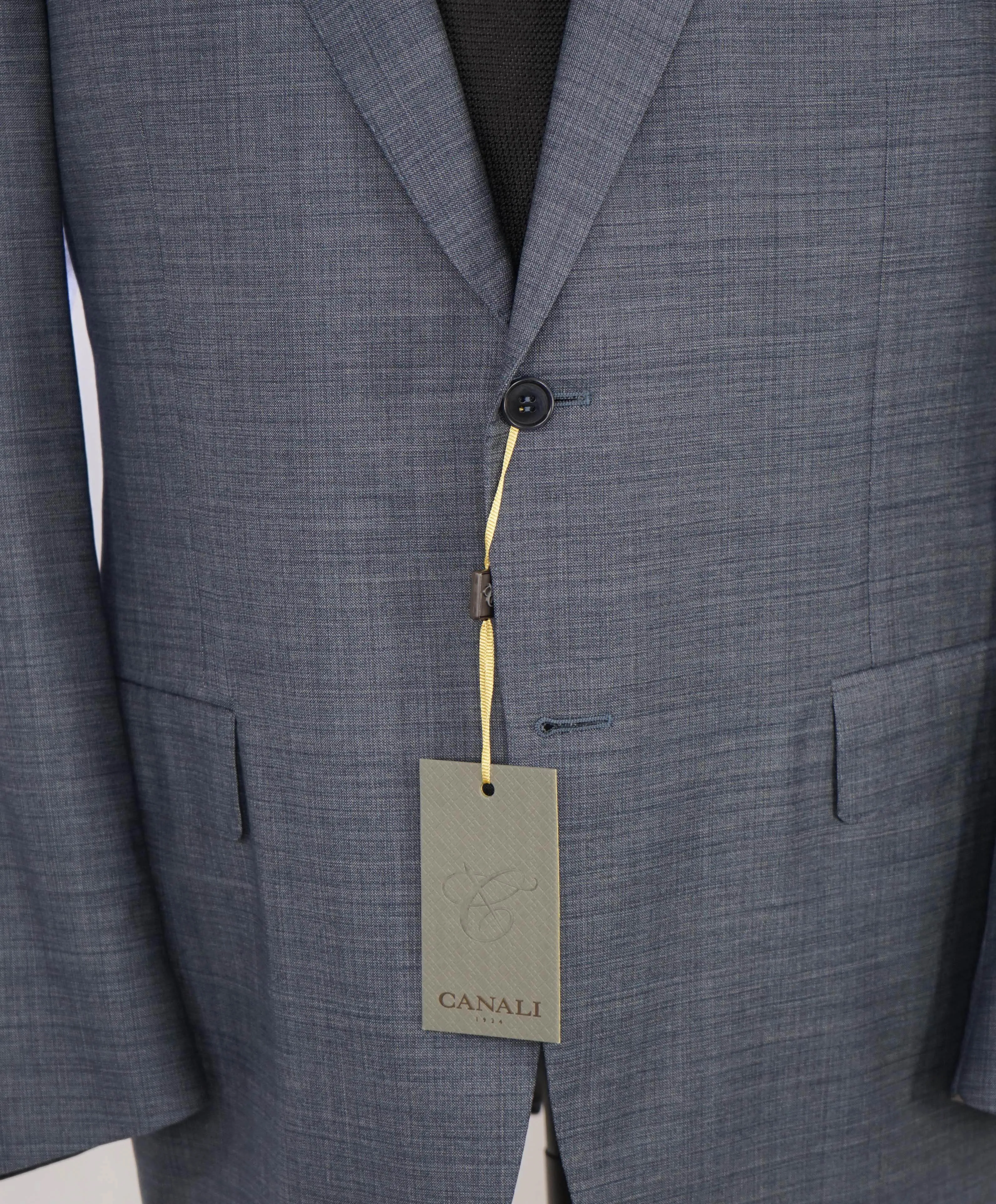 $2,095 CANALI - Steel Blue Textured Notch Lapel Blazer - 46R US