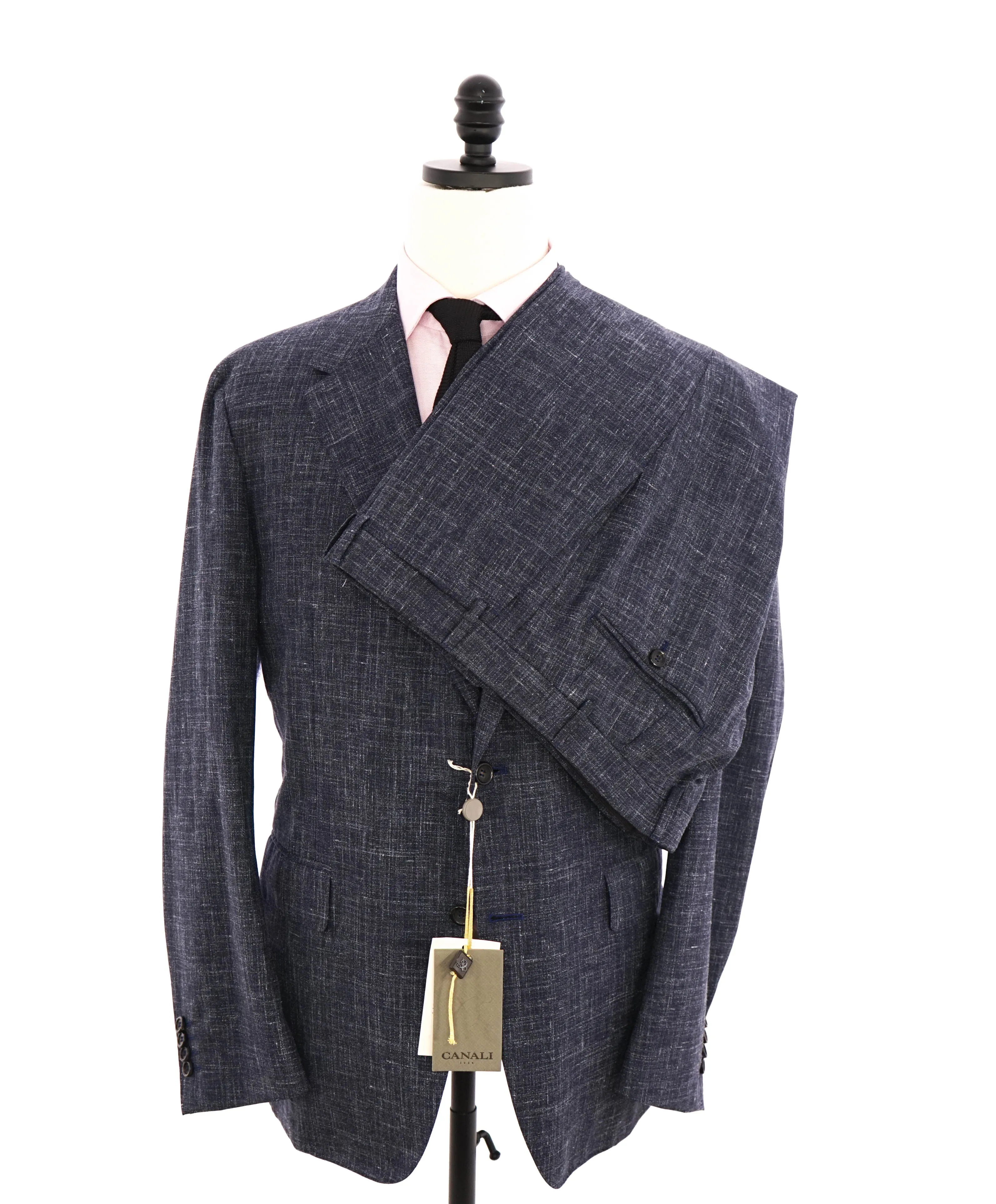 $2,195 CANALI - Medium Blue Heather WOOL/LINEN/SILK Textured 2-Piece Suit - 48R