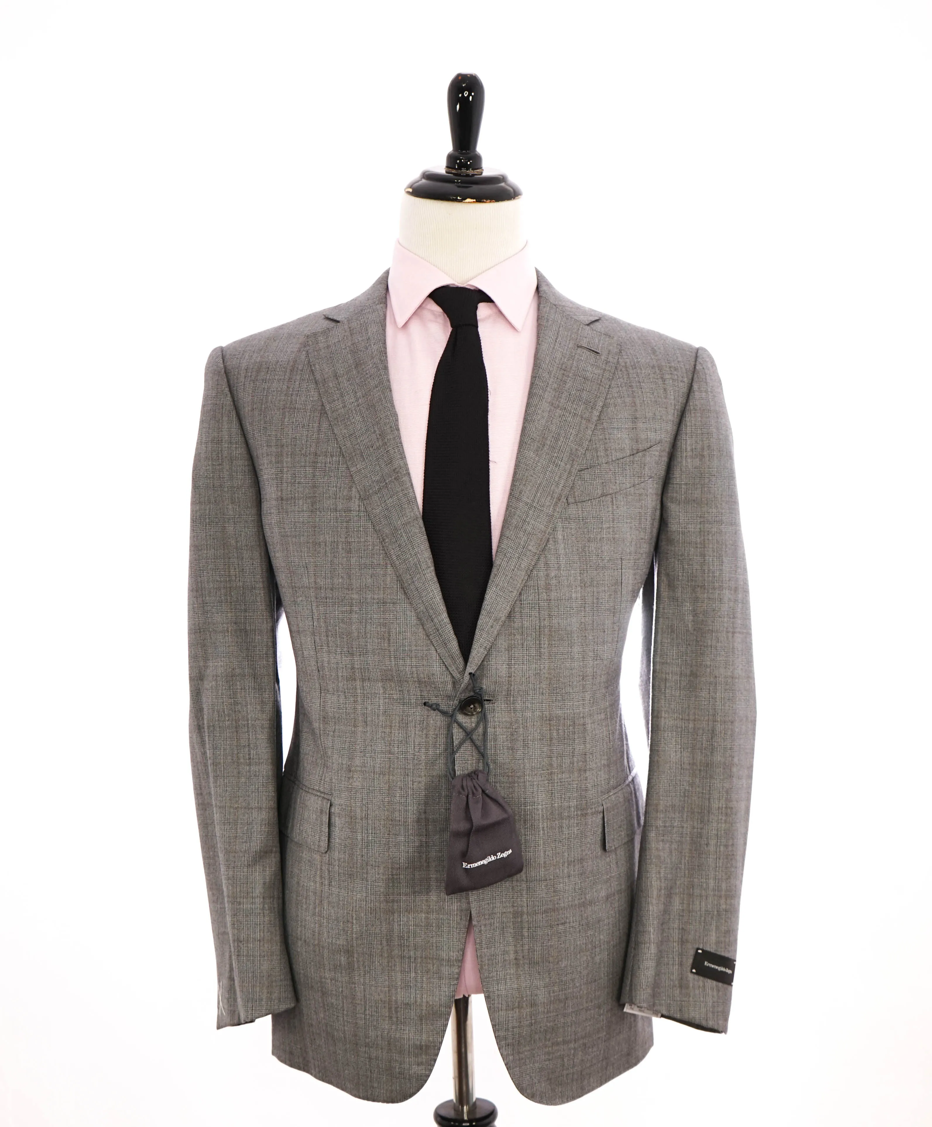 $3,250 ERMENEGILDO ZEGNA -"TROFEO 600" SILK Gray/Camel Check Blazer - 46R