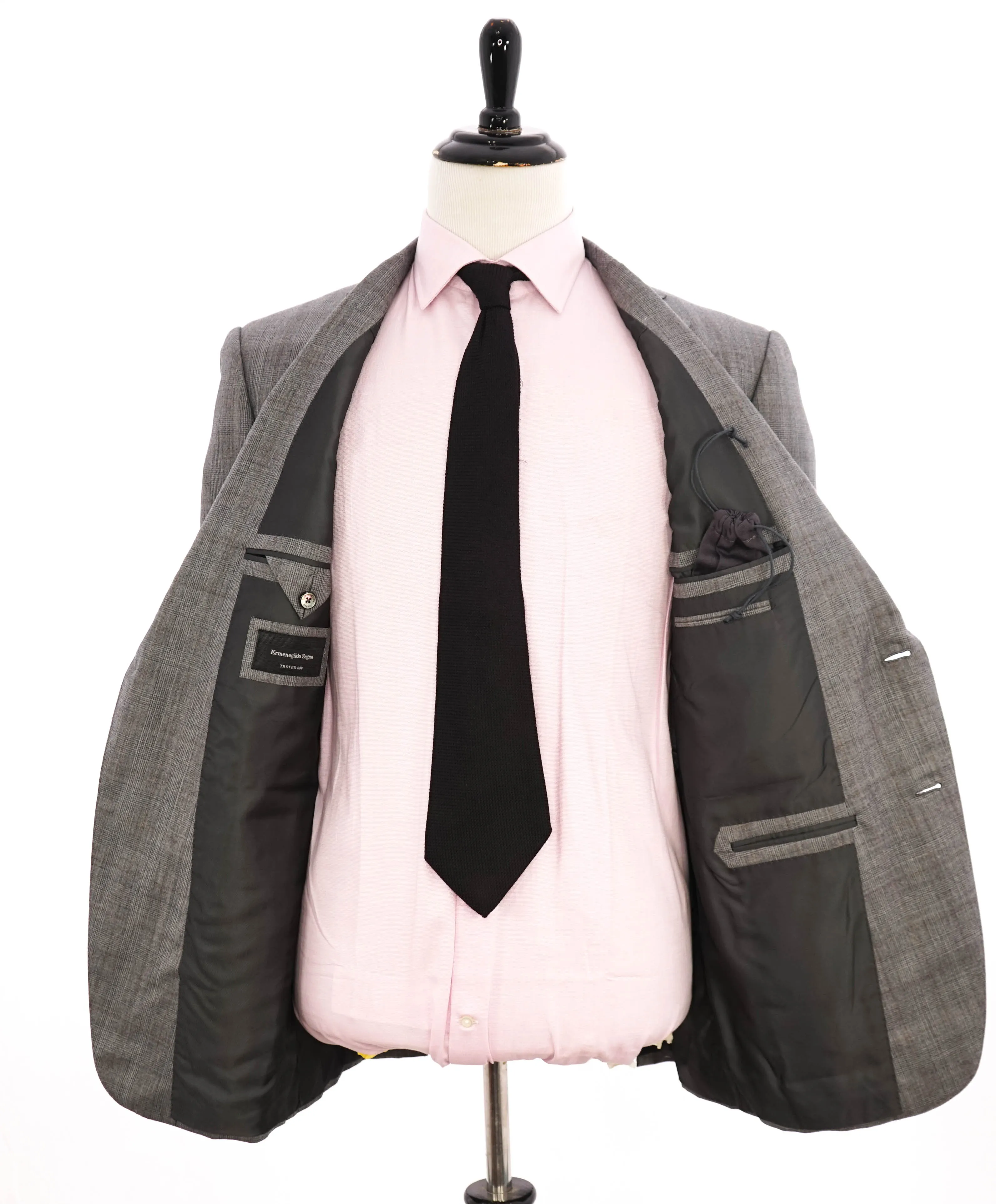 $3,250 ERMENEGILDO ZEGNA -"TROFEO 600" SILK Gray/Camel Check Blazer - 46R