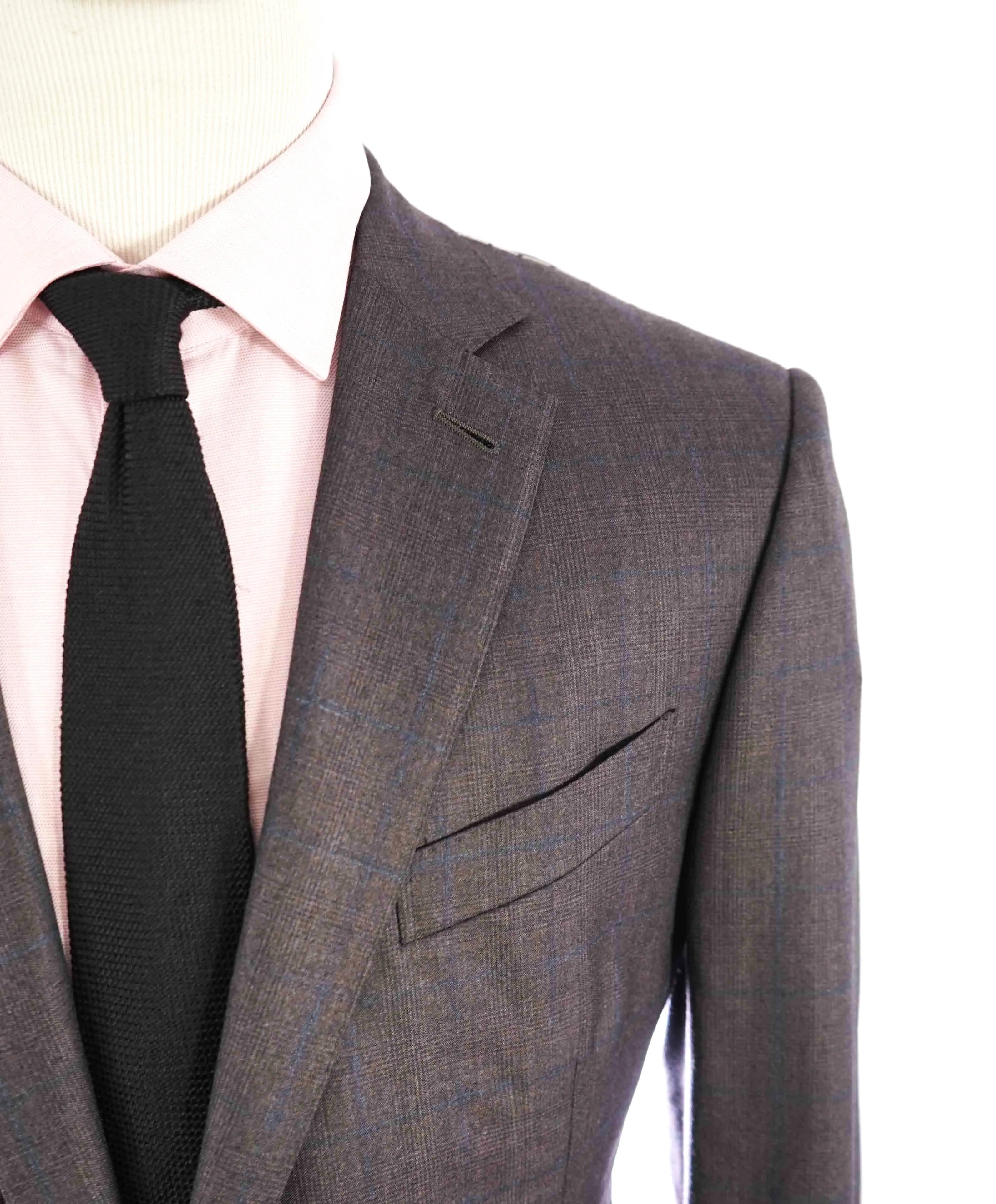 $3,290 ERMENEGILDO ZEGNA- “TORFEO 600” Burgundy & Blue Check Blazer- 46R