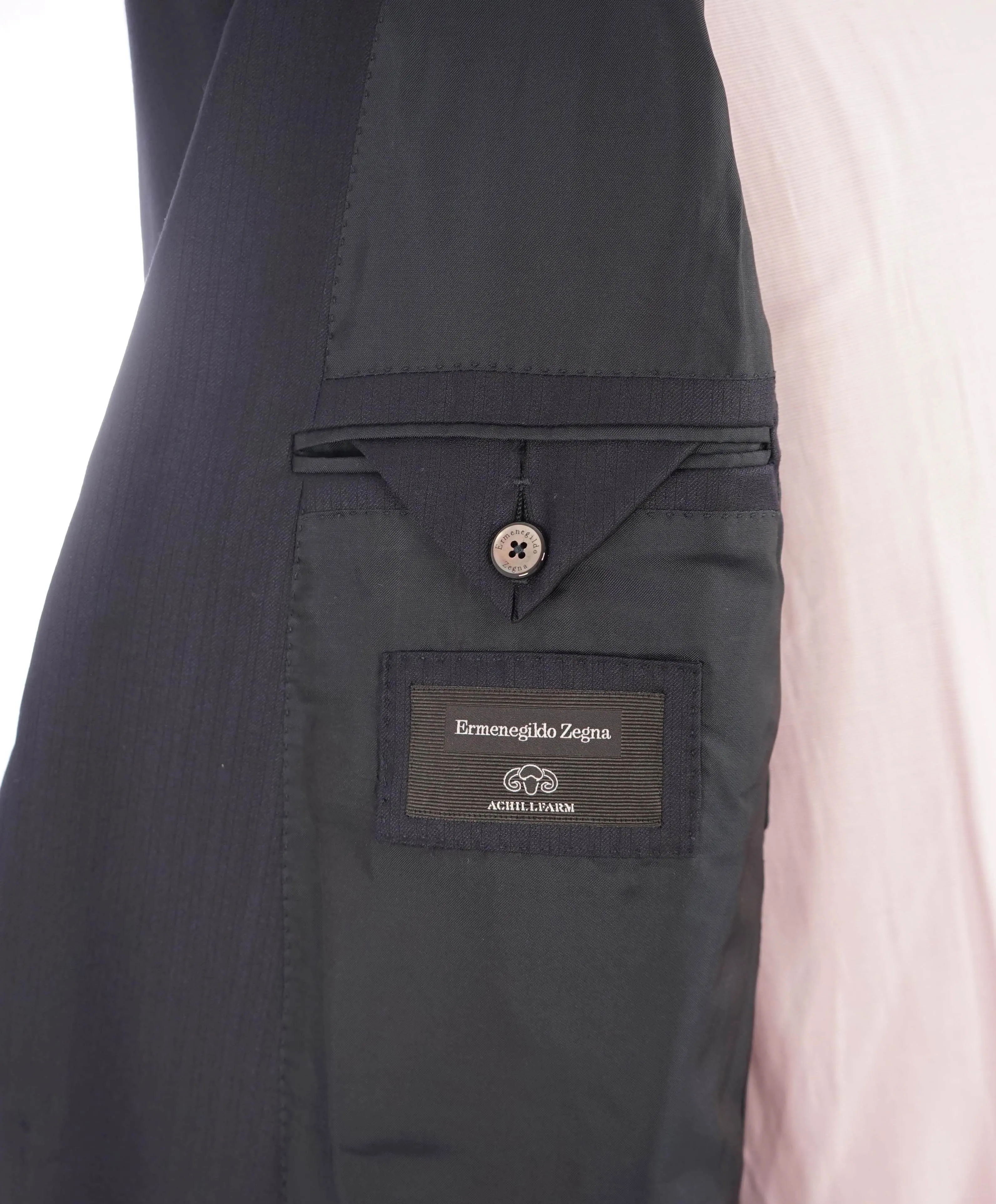 $3,690 ERMENEGILDO ZEGNA -"ACHILLFARM" Wool/Silk Navy Blue Suit - 44R