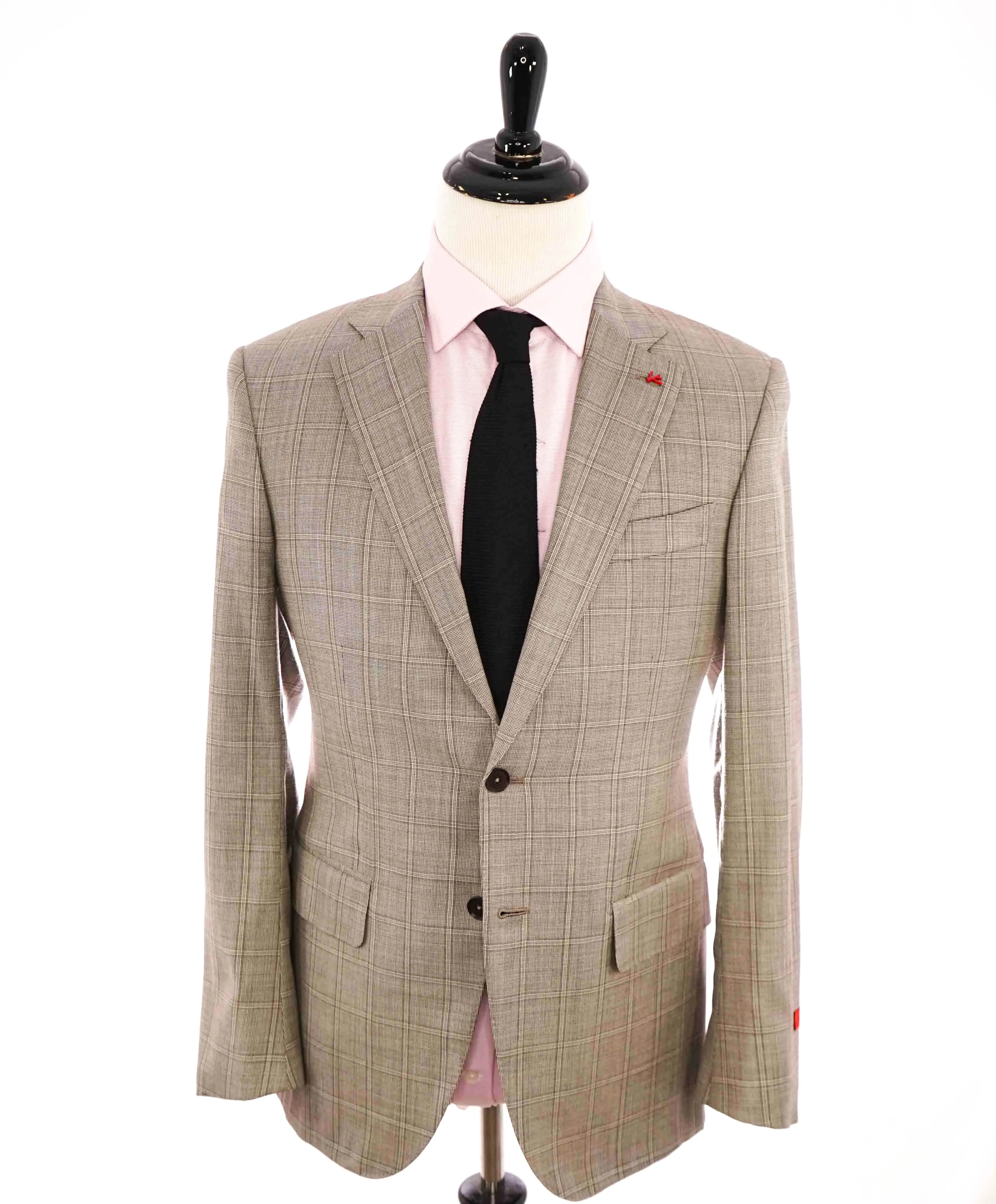 $3,750 ISAIA - Neutral Windowpane *NATURAL BLACK SHEEP* Coral Pin Suit - 40R