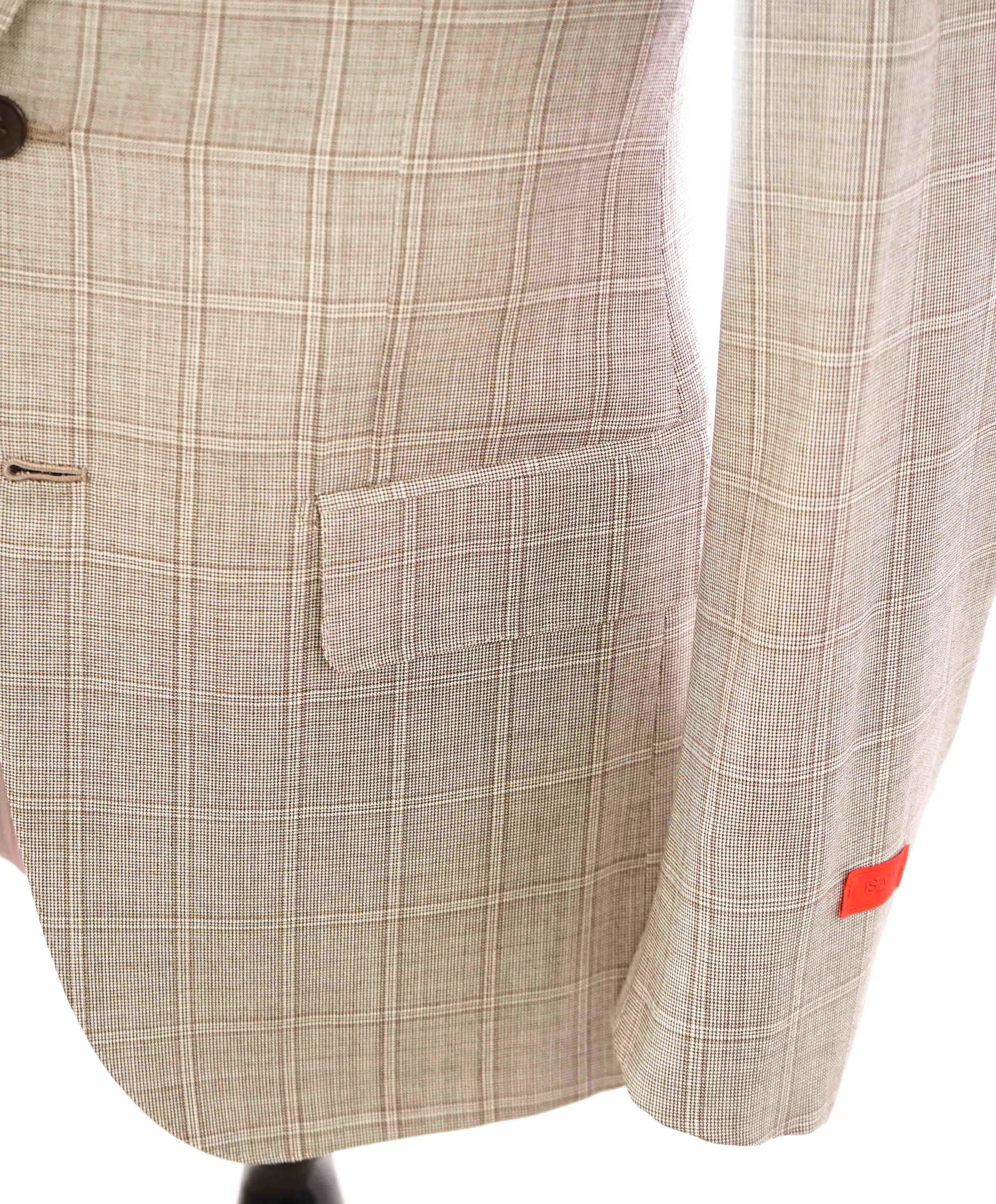 $3,750 ISAIA - Neutral Windowpane *NATURAL BLACK SHEEP* Coral Pin Suit - 40R