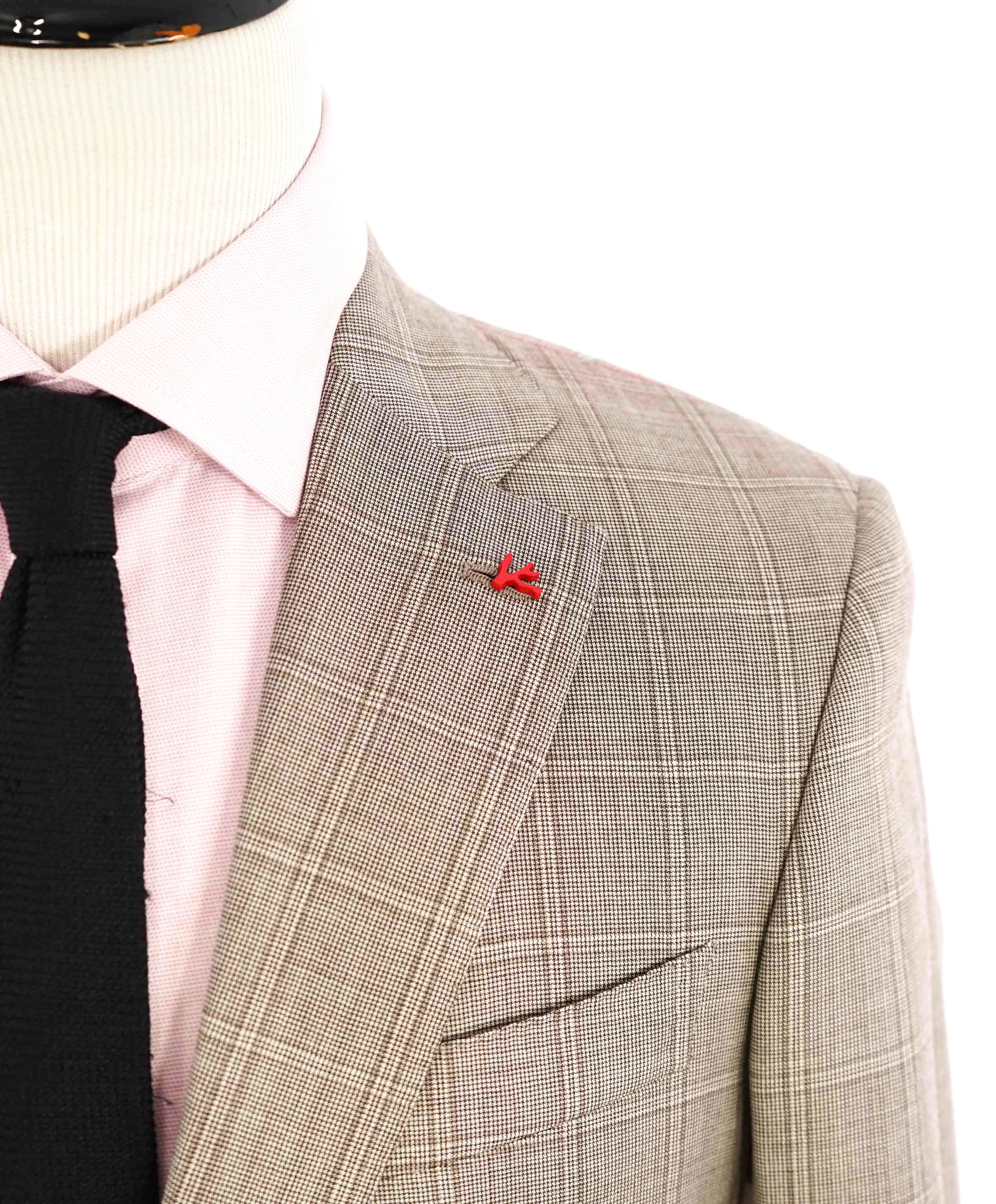 $3,750 ISAIA - Neutral Windowpane *NATURAL BLACK SHEEP* Coral Pin Suit - 40R
