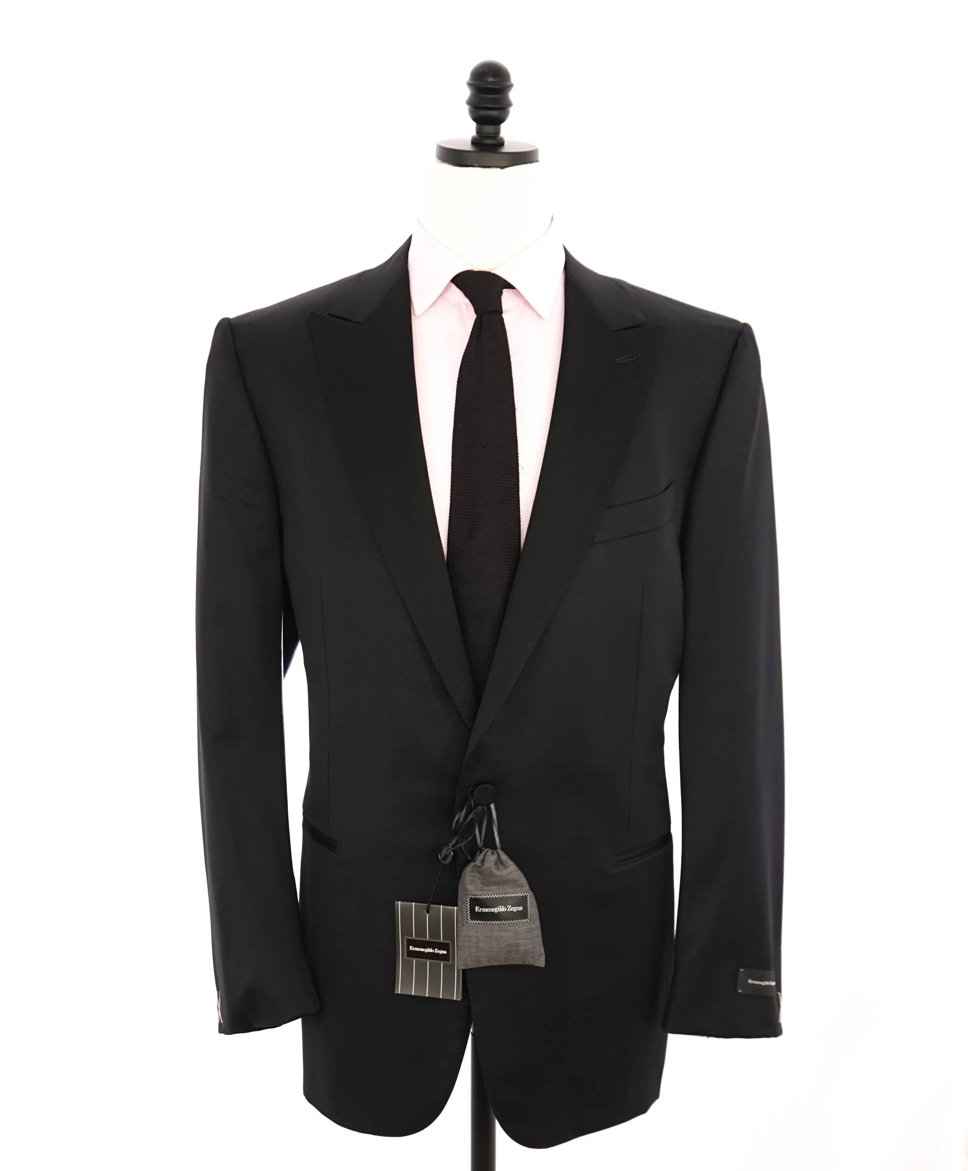 $3,995 ERMENEGILDO ZEGNA - PEAK LAPEL Black Wool Tuxedo- 46L