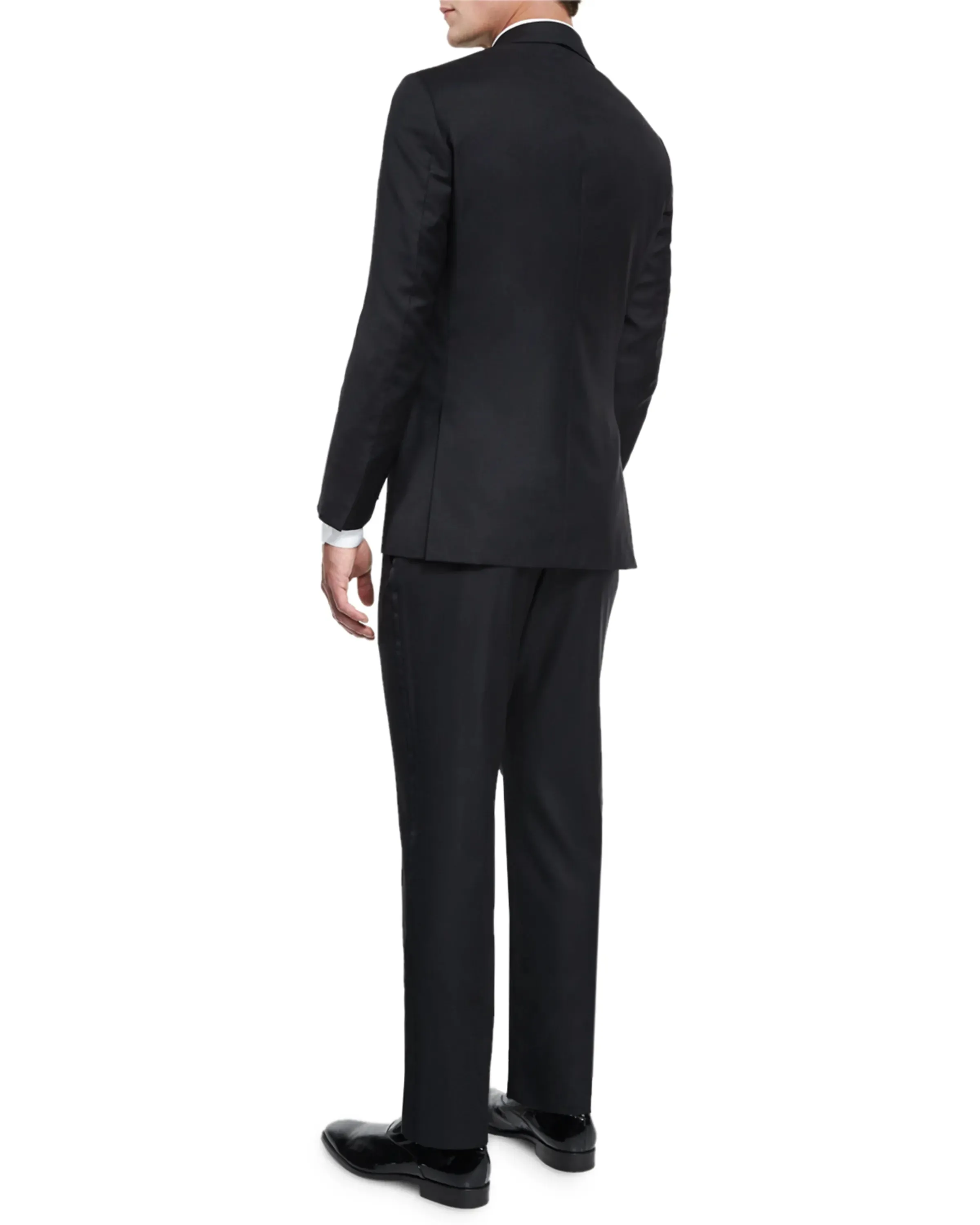 $4,595 ISAIA - "AQUASPIDER" Satin PEAK LAPEL Black Wool Tuxedo - 48R