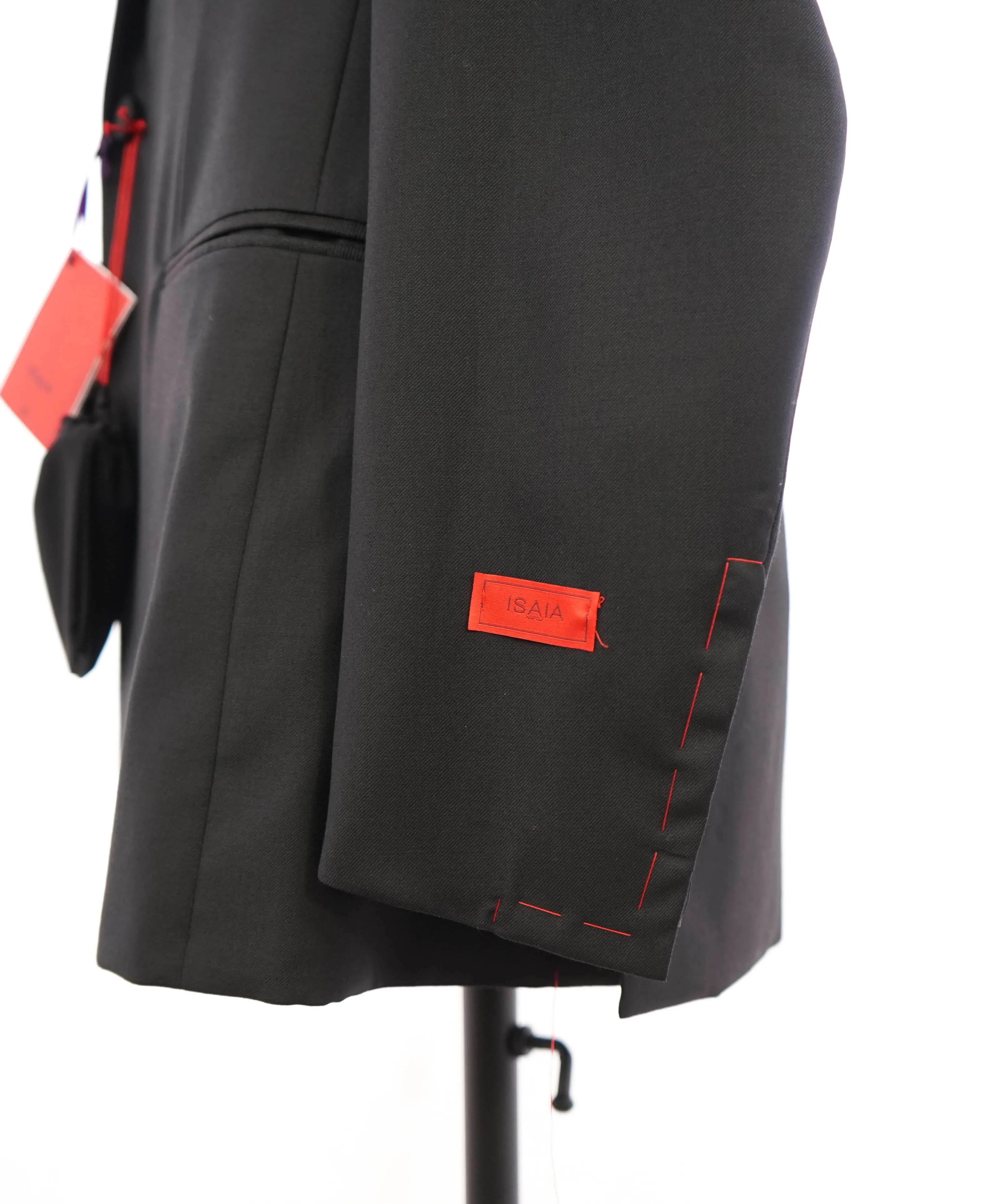 $4,595 ISAIA - "AQUASPIDER" Satin PEAK LAPEL Black Wool Tuxedo - 48R