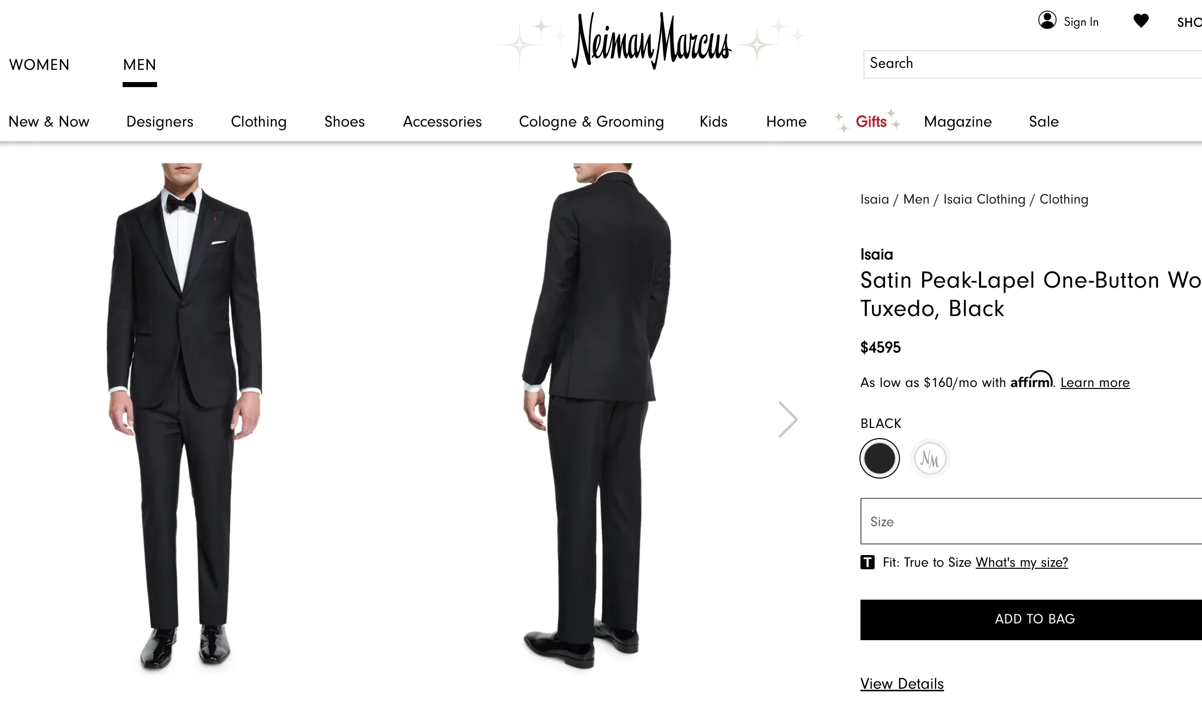 $4,595 ISAIA - "AQUASPIDER" Satin PEAK LAPEL Black Wool Tuxedo - 48R