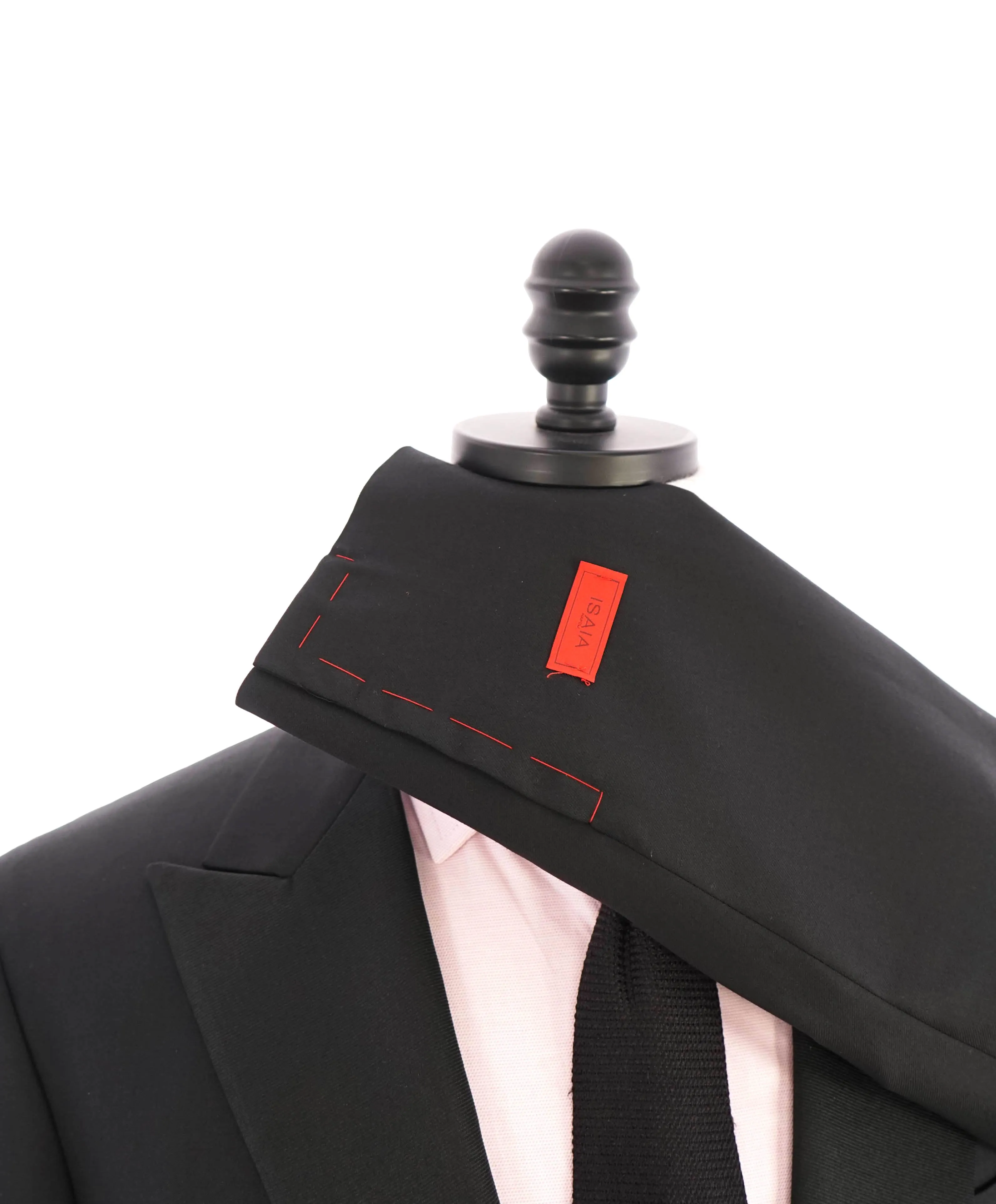 $4,595 ISAIA - "AQUASPIDER" Satin PEAK LAPEL Black Wool Tuxedo - 48R