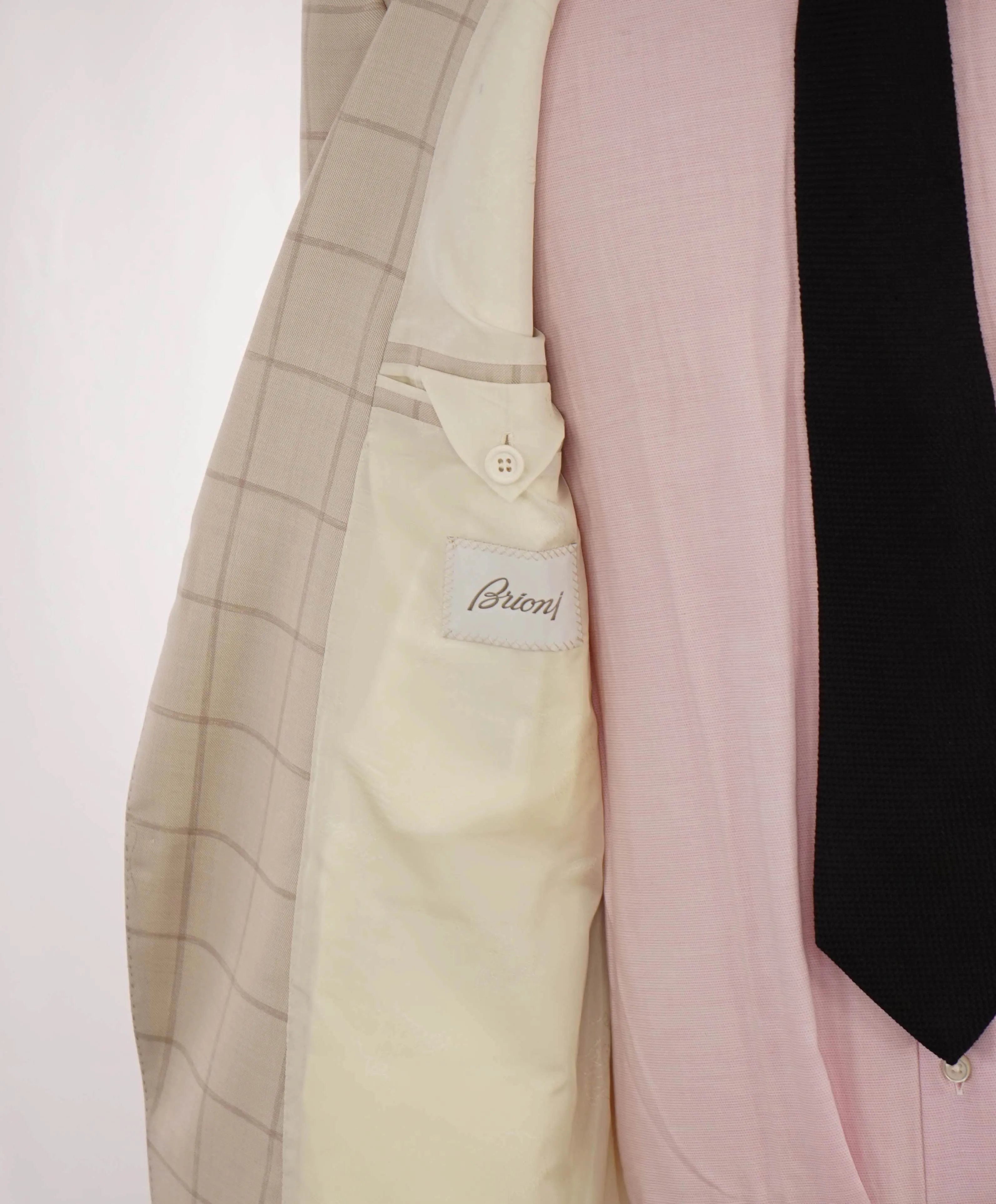 $4,800 BRIONI - Cream WOOL/SILK Ivory Windowpane Hand Made Italy Blazer - 44R US