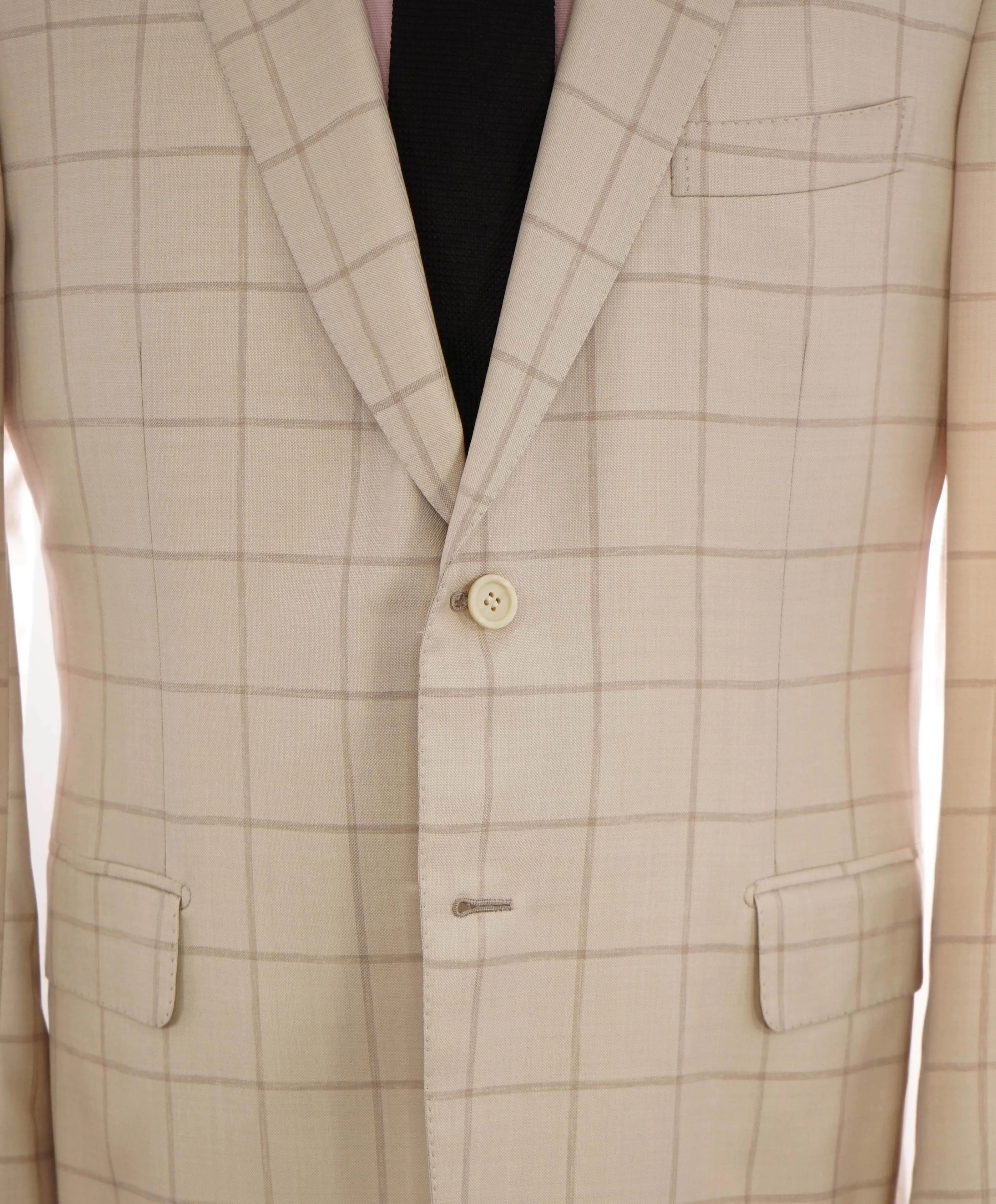 $4,800 BRIONI - Cream WOOL/SILK Ivory Windowpane Hand Made Italy Blazer - 44R US