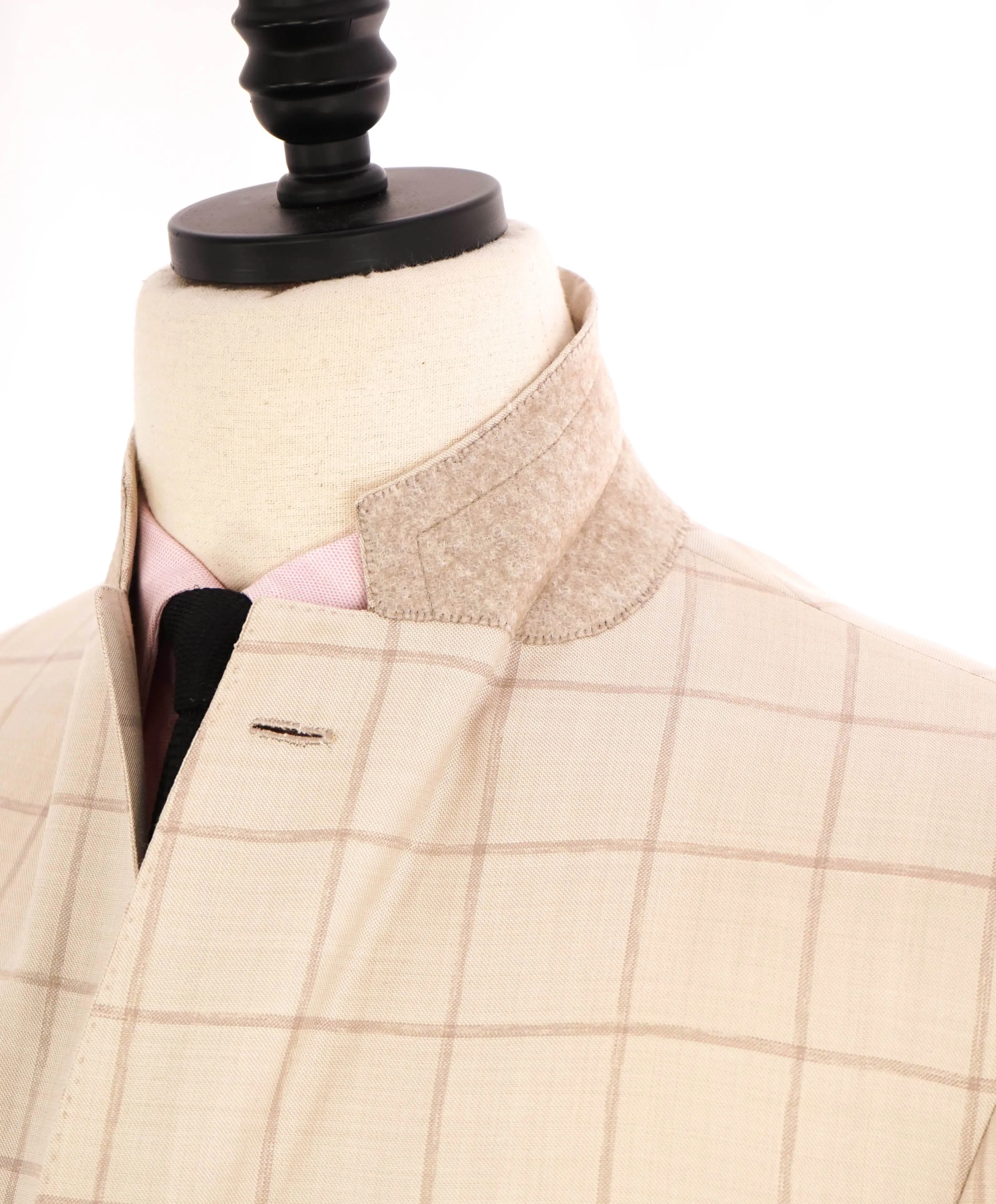 $4,800 BRIONI - Cream WOOL/SILK Ivory Windowpane Hand Made Italy Blazer - 44R US