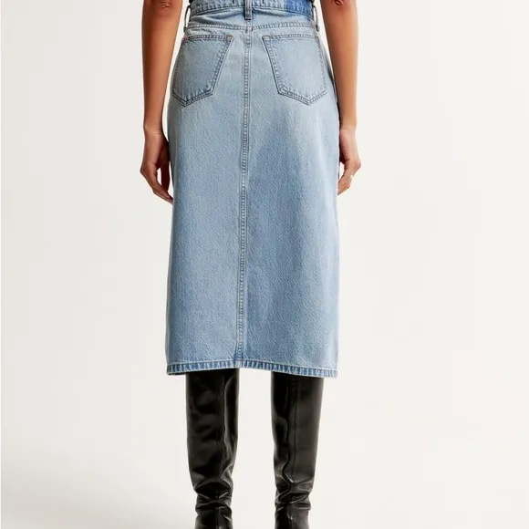 $80 Abercrombie and Fitch Denim Midi Skirt in Light Wash, 24