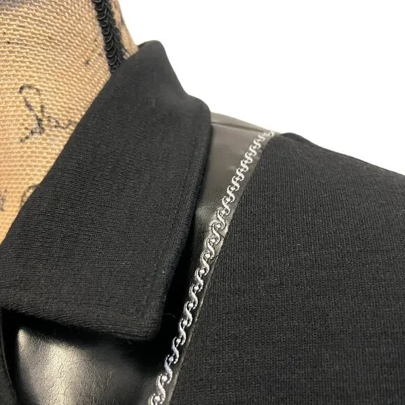 80s Christian Llinares Black &amp; Gold Fax Leather &amp; Wool French Blazer Medium