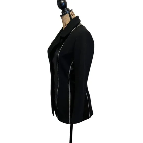 80s Christian Llinares Black &amp; Gold Fax Leather &amp; Wool French Blazer Medium