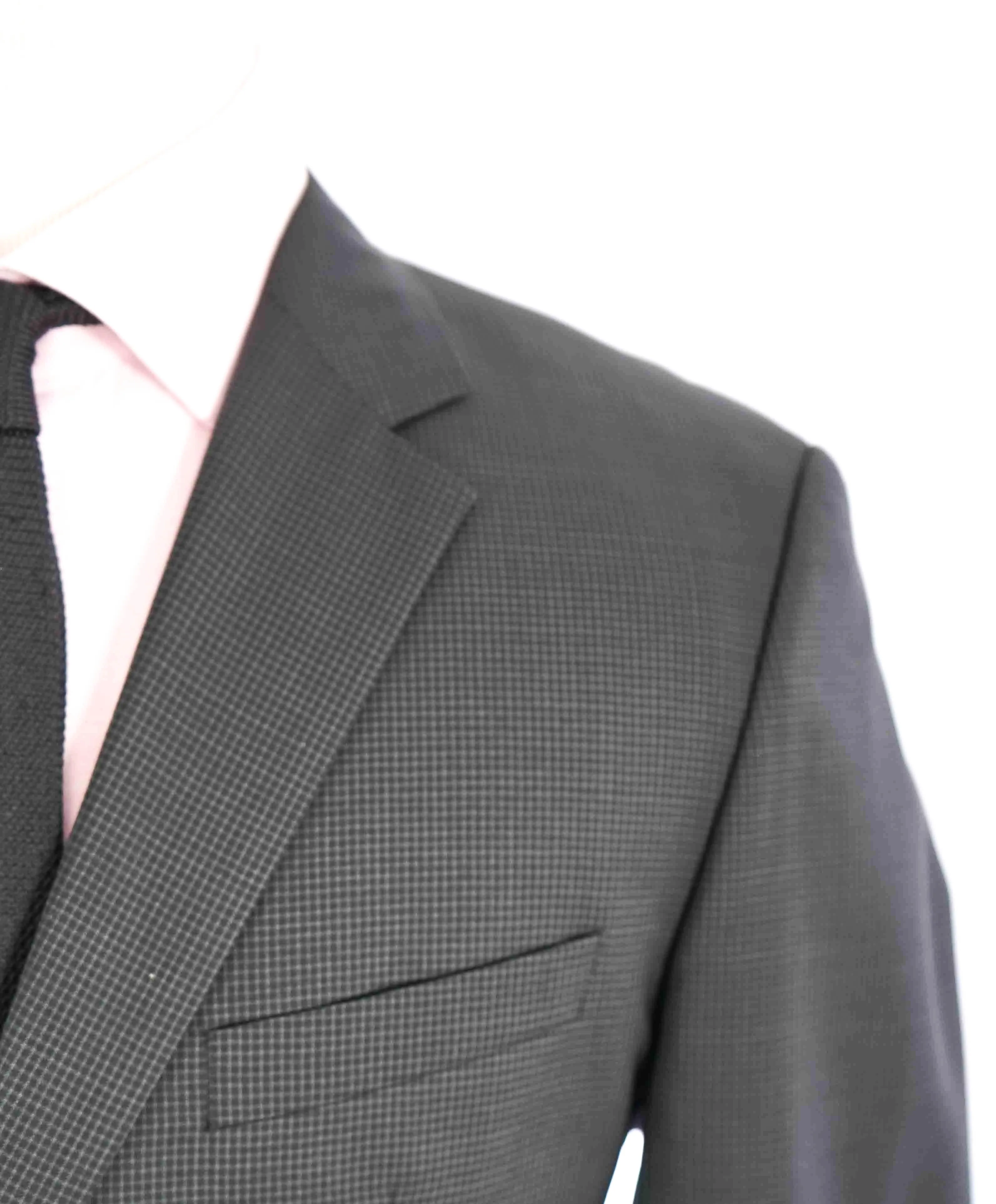 $895 HUGO BOSS - Gray Micro Check Blazer With Notch Lapels - 40R