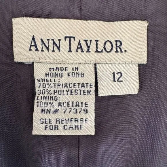 90s Vintage Ann Taylor Navy Blue w/ White Pipping Button Front Peplum Blazer