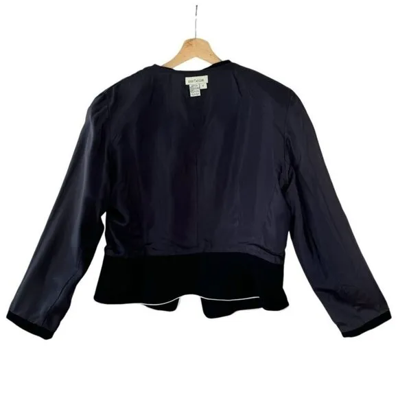 90s Vintage Ann Taylor Navy Blue w/ White Pipping Button Front Peplum Blazer