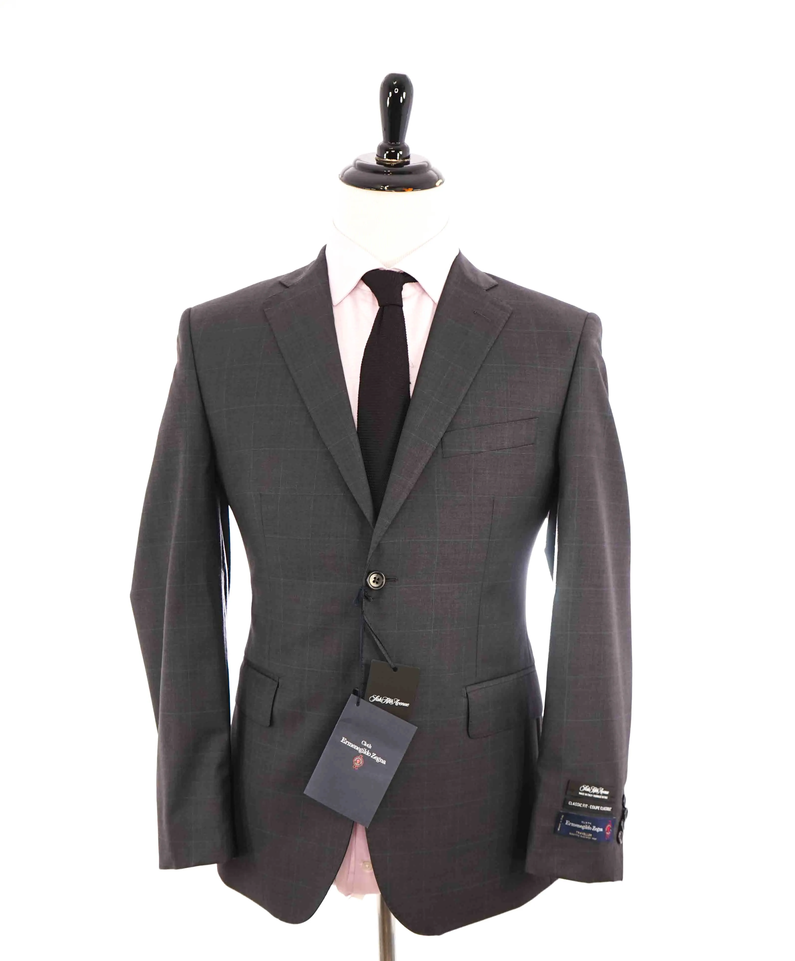 $995 ERMENEGILDO ZEGNA -By SAKS FIFTH AVENUE Gray Windowpane Blazer-40S
