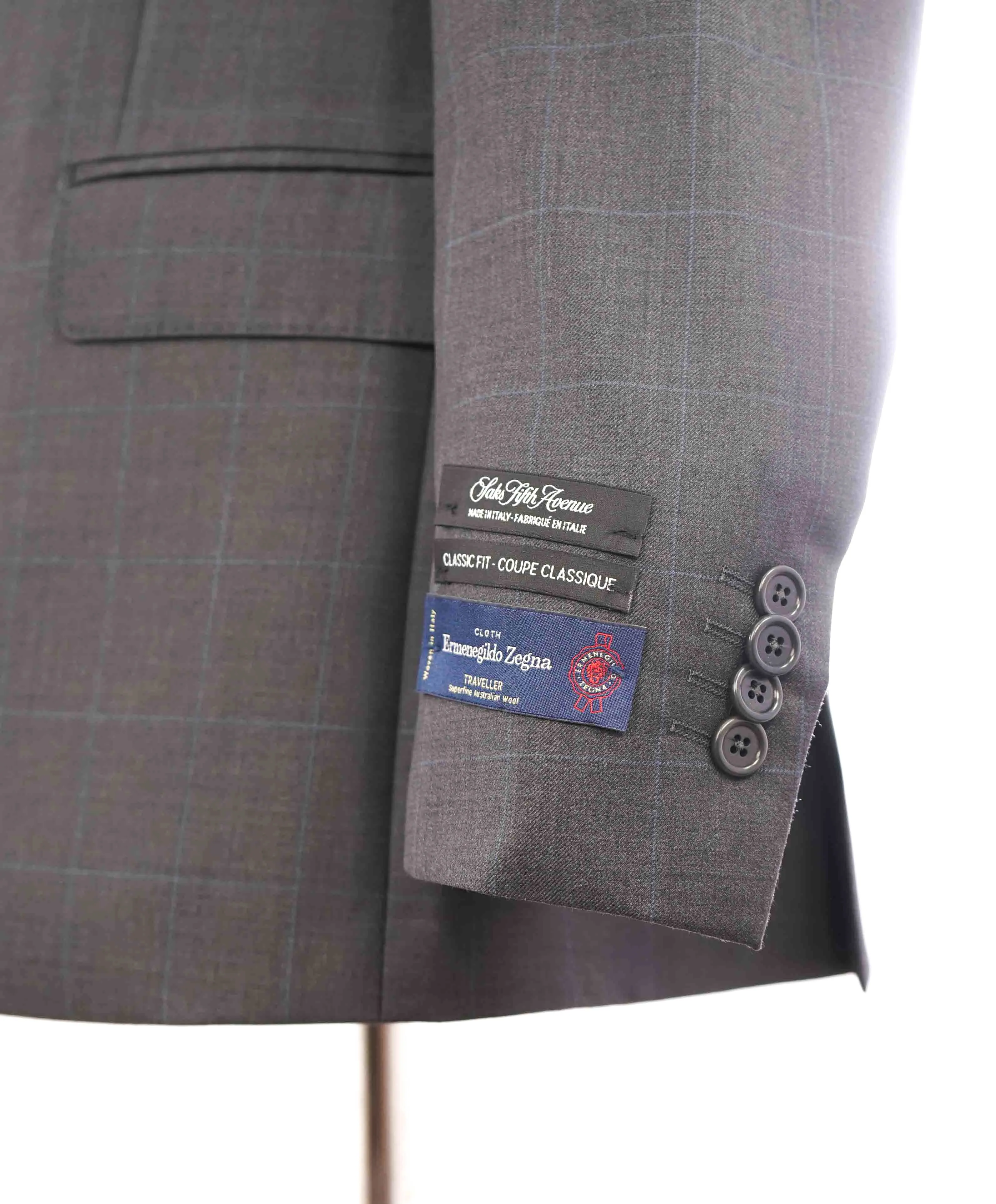 $995 ERMENEGILDO ZEGNA -By SAKS FIFTH AVENUE Gray Windowpane Blazer-40S