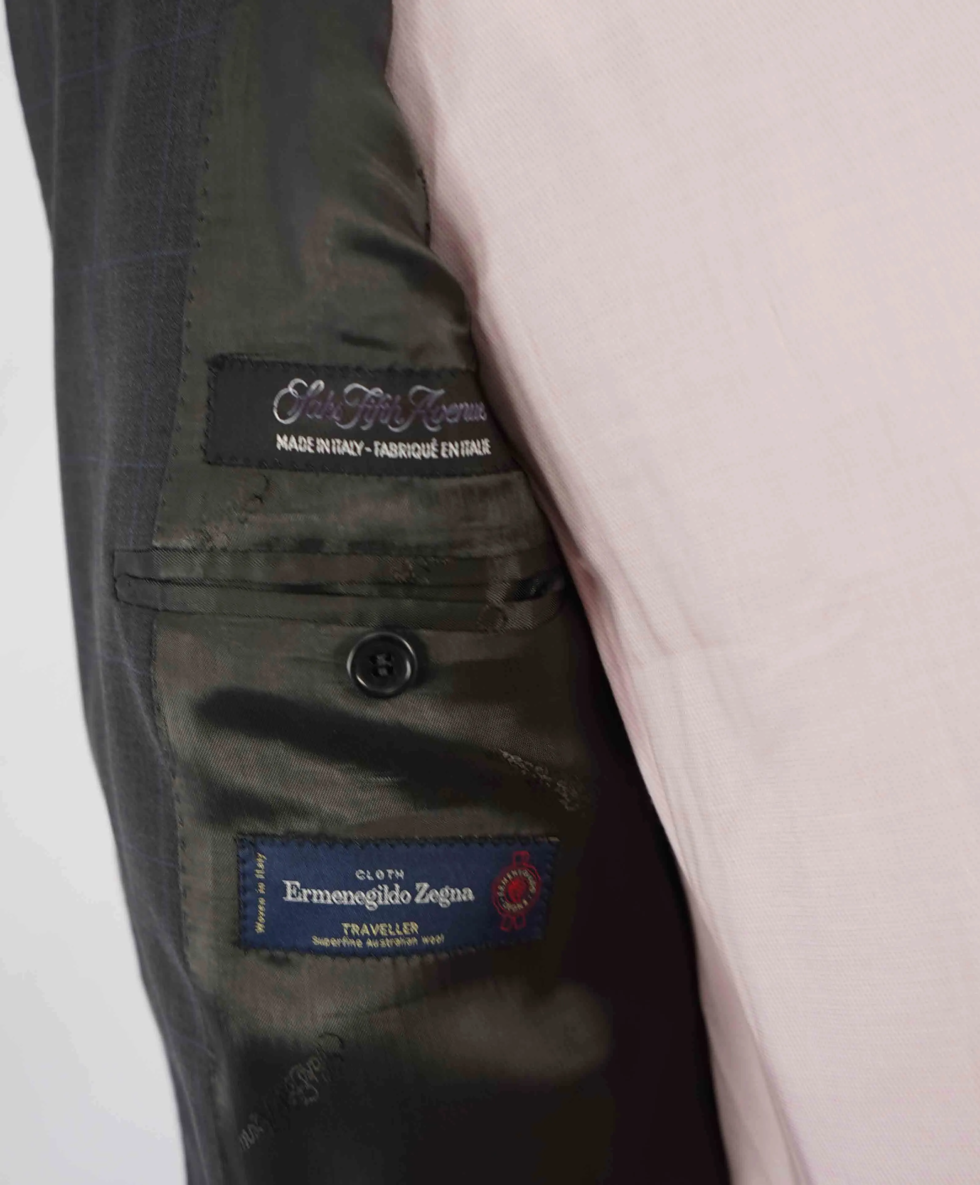 $995 ERMENEGILDO ZEGNA -By SAKS FIFTH AVENUE Gray Windowpane Blazer-40S