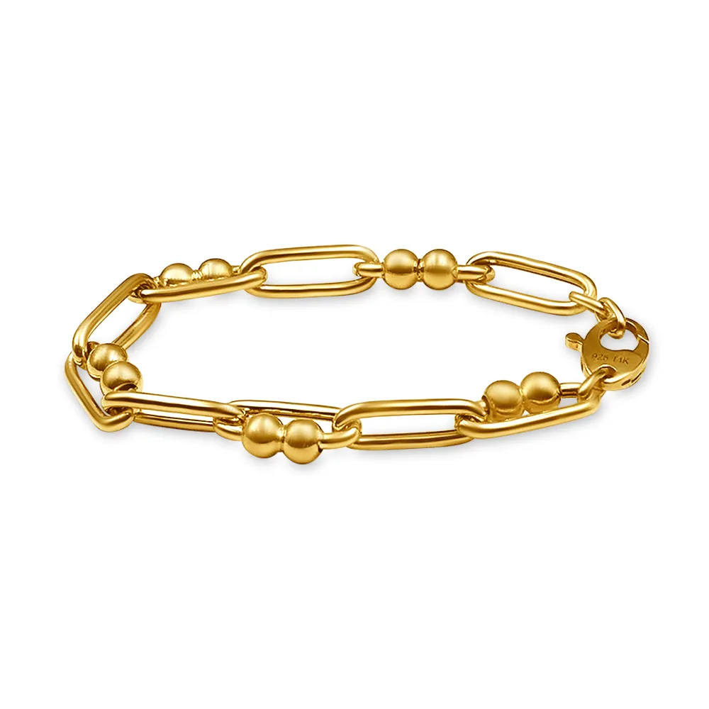 9ct Yellow Gold Silver Infused Paperclip Double Bead Chain Bracelet