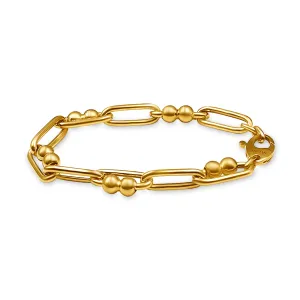 9ct Yellow Gold Silver Infused Paperclip Double Bead Chain Bracelet