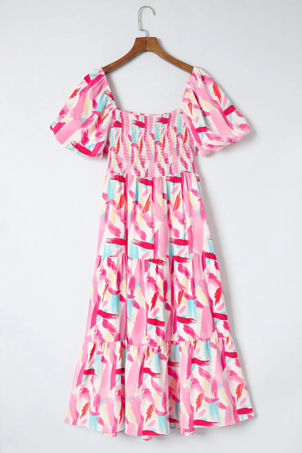 Abstract Print Puff Sleeve Peplum Top