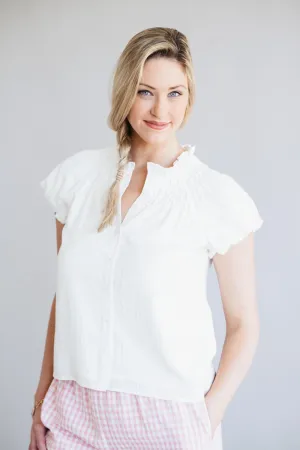 ACOA V-Neck Front Button Top for Women in White | ACT12106-WHITE