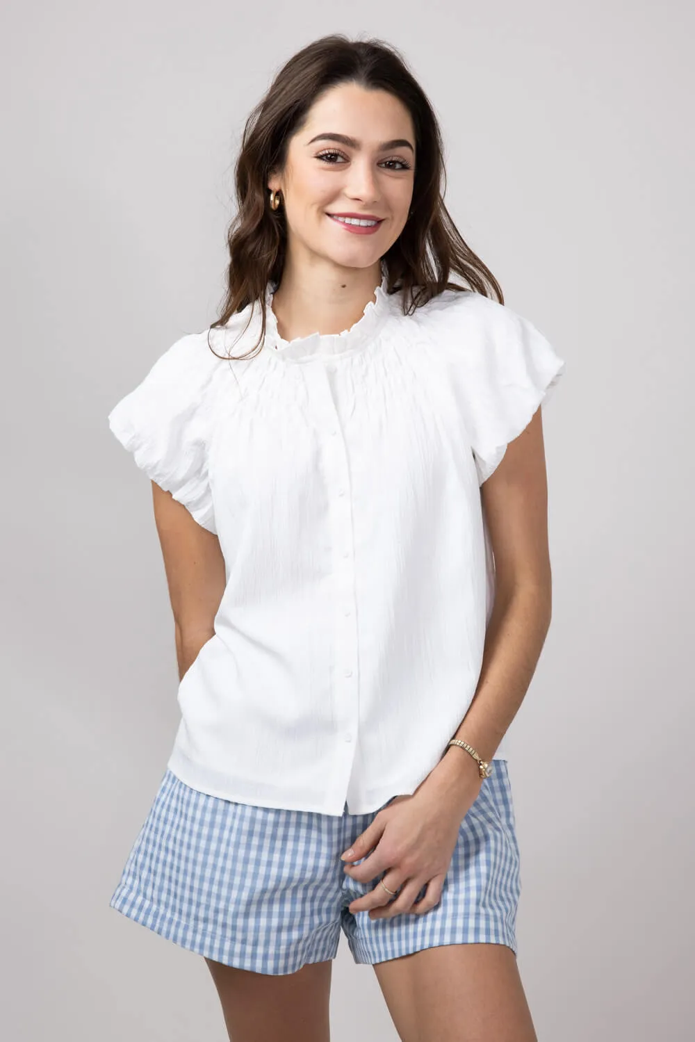 ACOA V-Neck Front Button Top for Women in White | ACT12106-WHITE