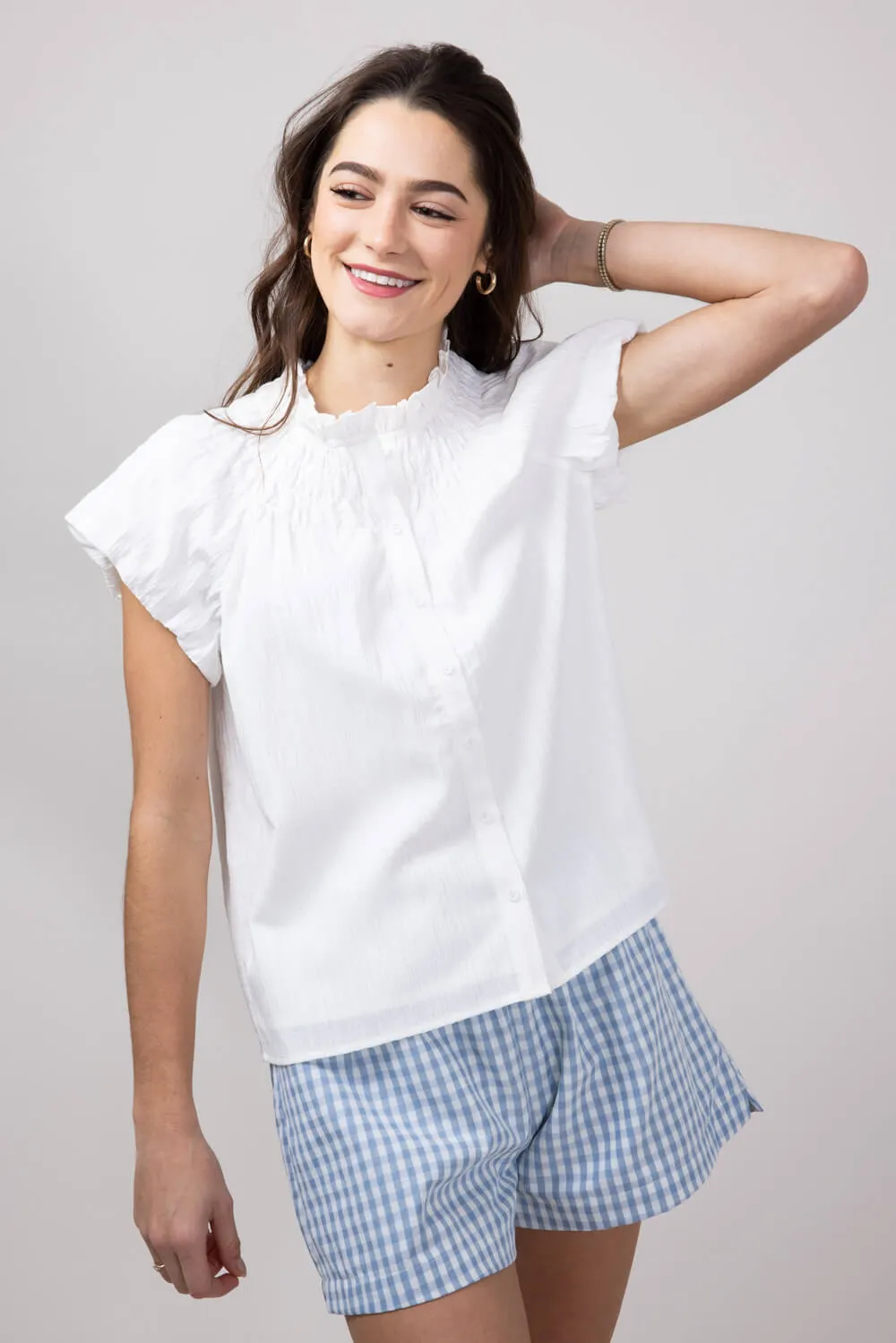 ACOA V-Neck Front Button Top for Women in White | ACT12106-WHITE