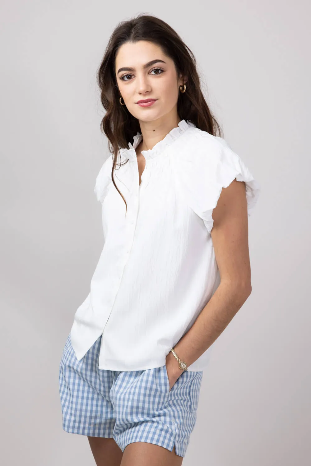 ACOA V-Neck Front Button Top for Women in White | ACT12106-WHITE