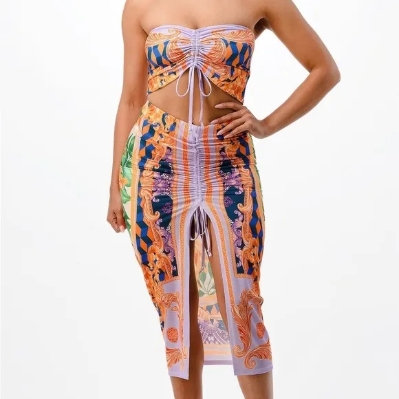 Adjustable Ruching Midi Skirt Set