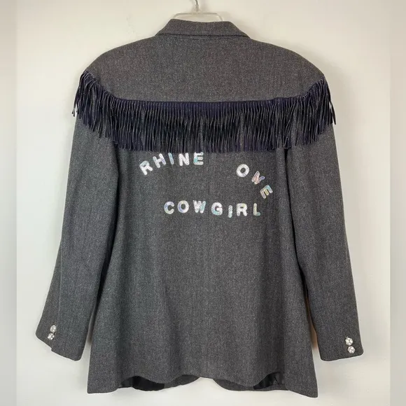 Adolfo International Wool Fringe Cowgirl DIY Rhinestones Embellished Blazer 12