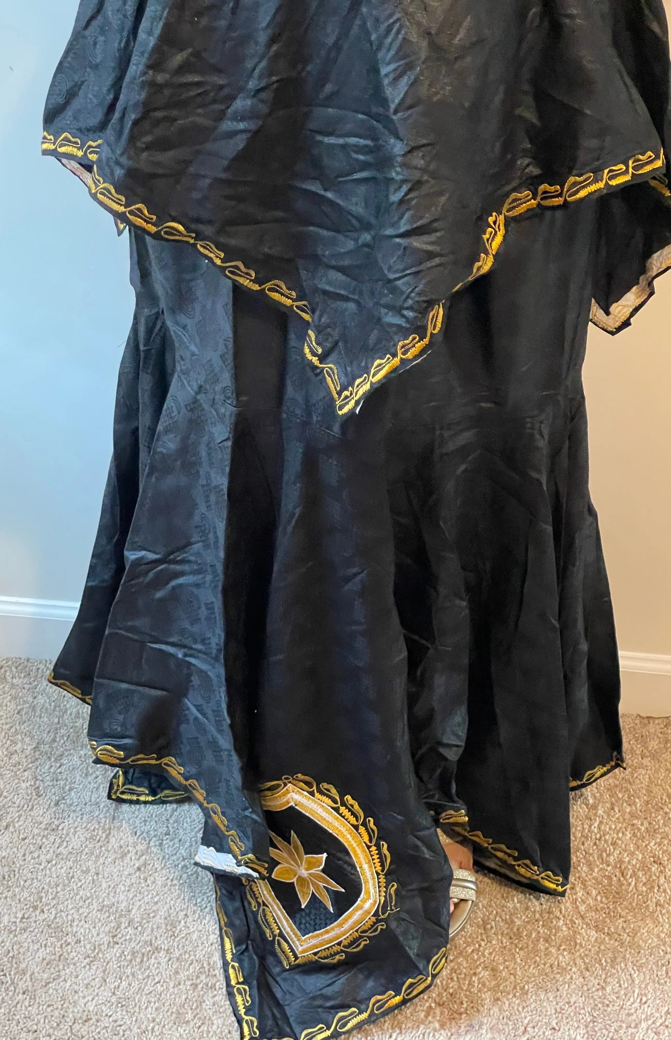 African Skirt Set made in Ghana in Black Color has beautiful Gold embroidery!