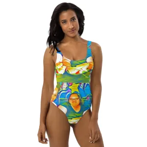Airfros And Babyhairs Blue Mukbang Print Bathing Suit