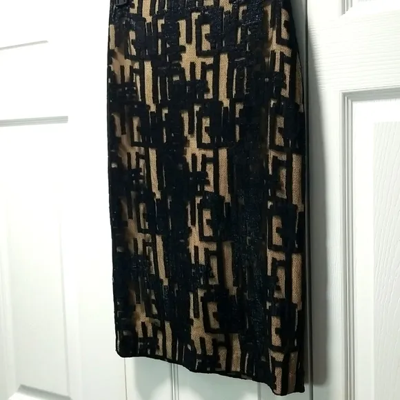 Alberto Makali Black and Tan Midi Pencil Skirt for Cocktail Size 2
