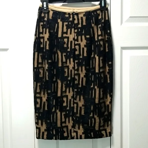 Alberto Makali Black and Tan Midi Pencil Skirt for Cocktail Size 2